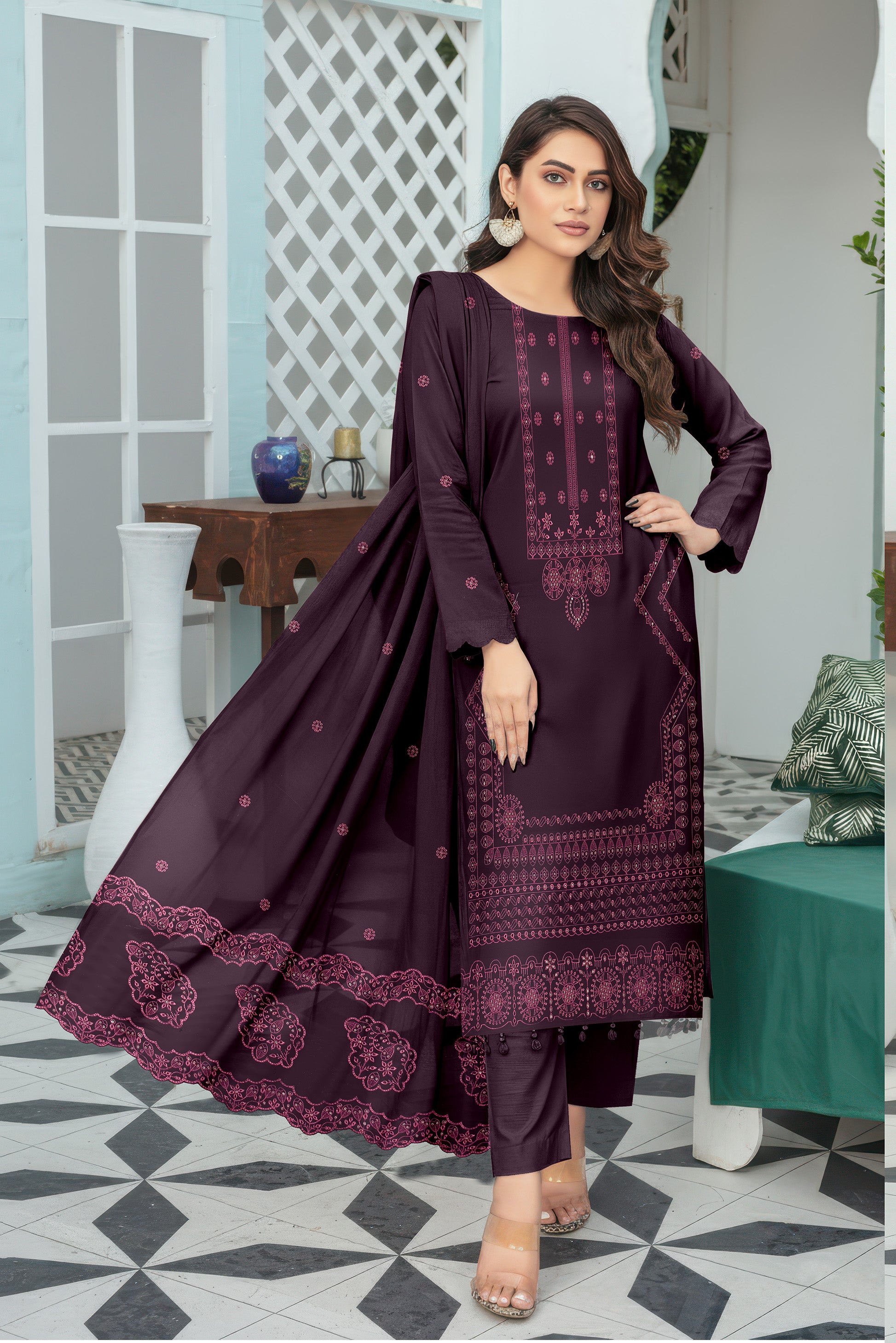 TAZEEM PEACH WOOL EMB Shirt & Dupatta VOL-2581