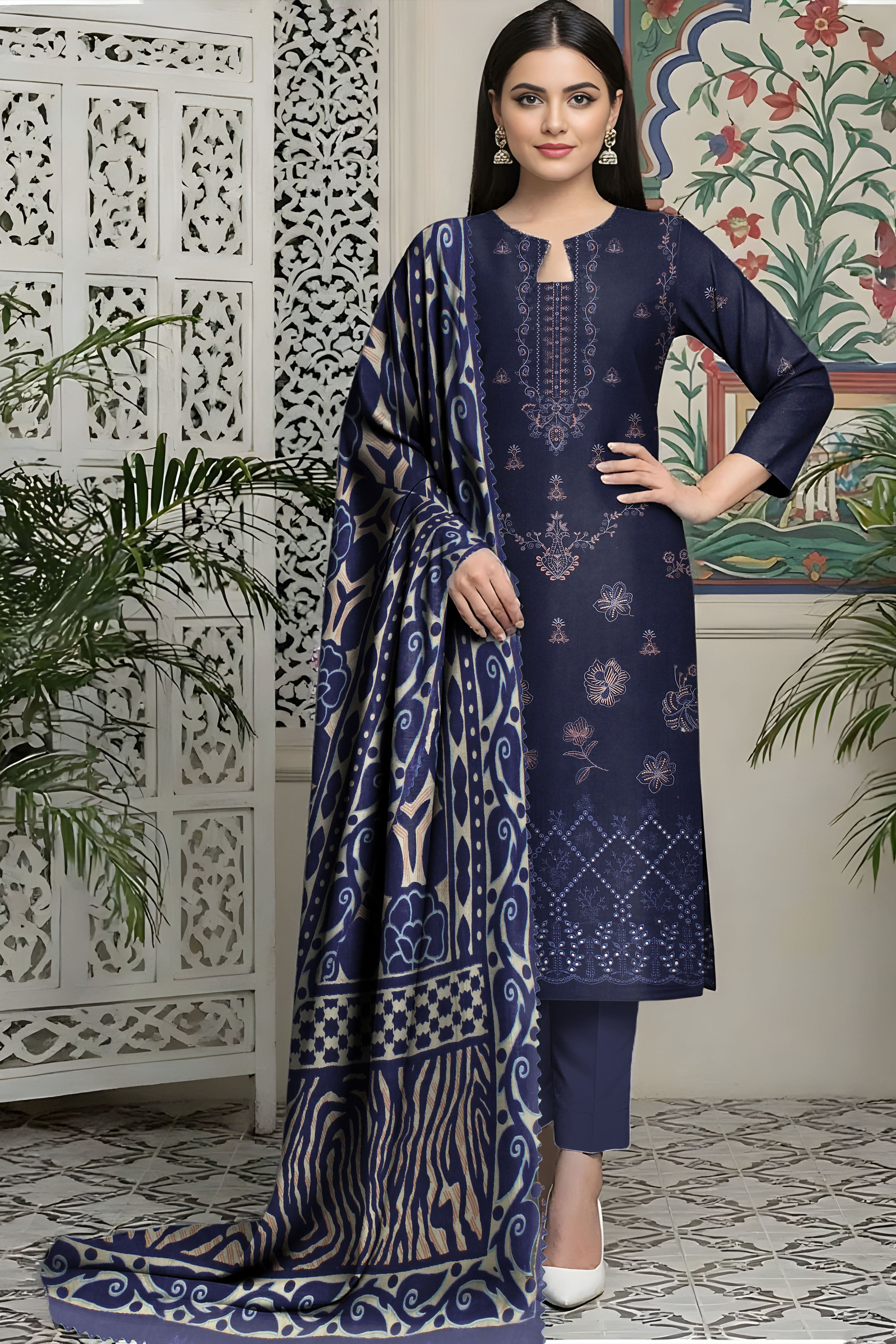 FANOOS PEACH WOOL EMB  Shirt & Dupatta VOL- 2531