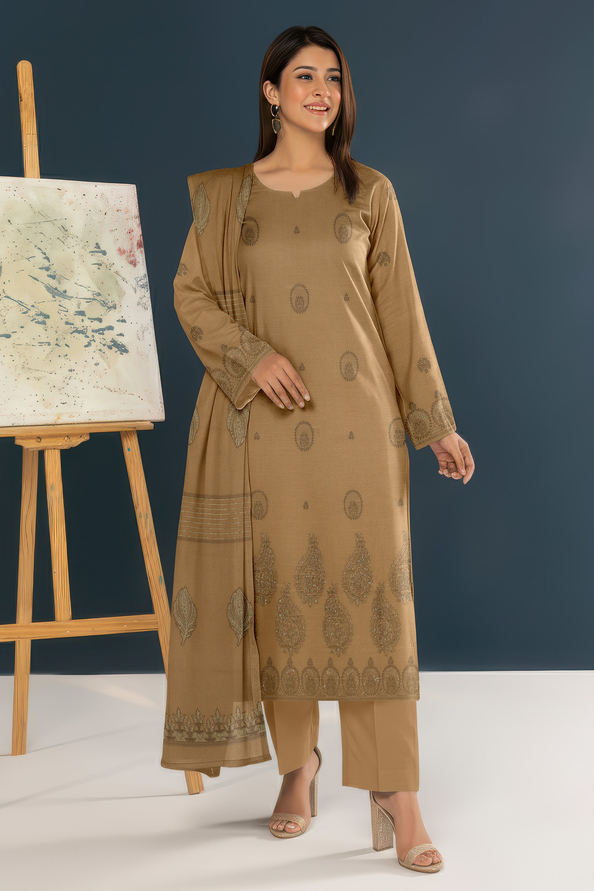 SANGAM PEACH WOOL EMB  Shirt & Dupatta VOL- 2584