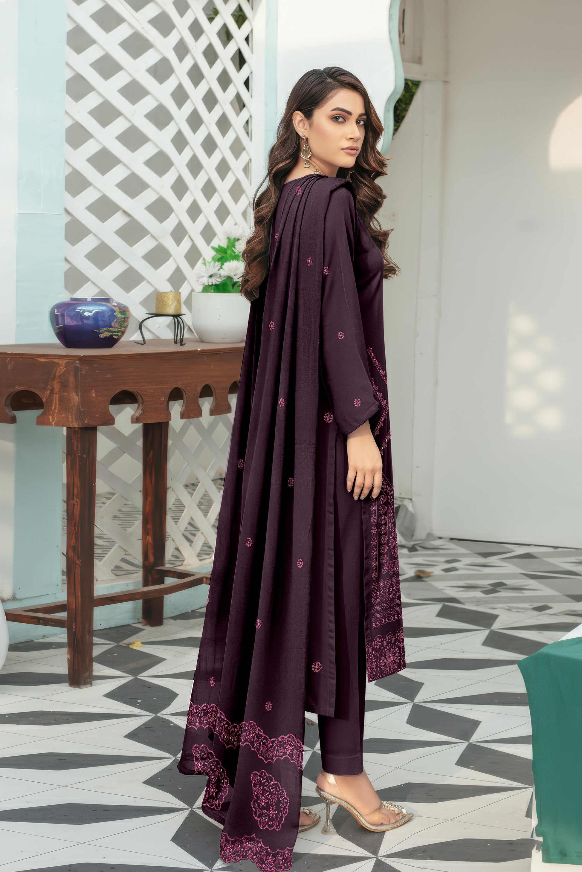 TAZEEM PEACH WOOL EMB Shirt & Dupatta VOL-2581