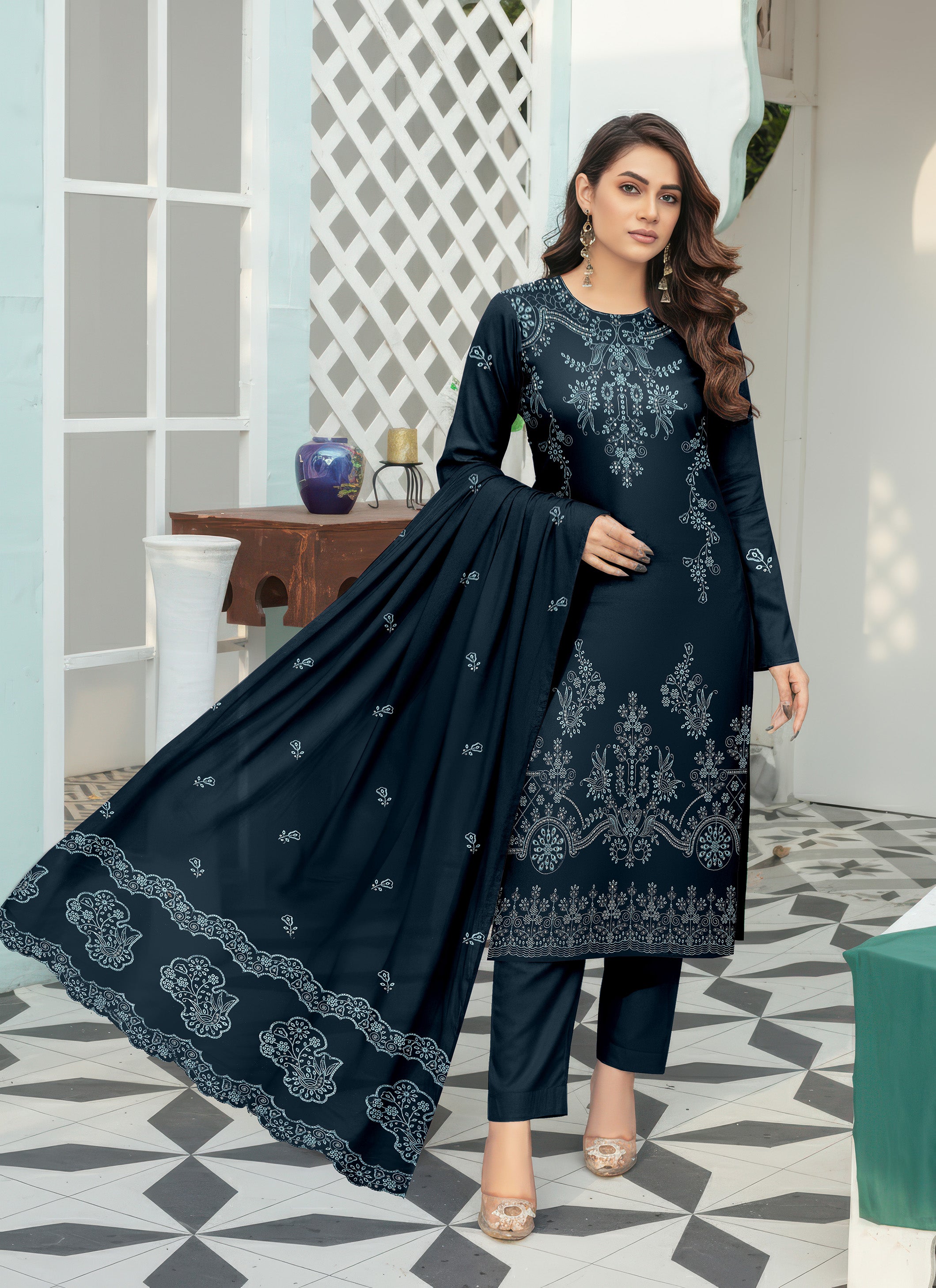 TAZEEM PEACH WOOL EMB Shirt & Dupatta VOL-2581