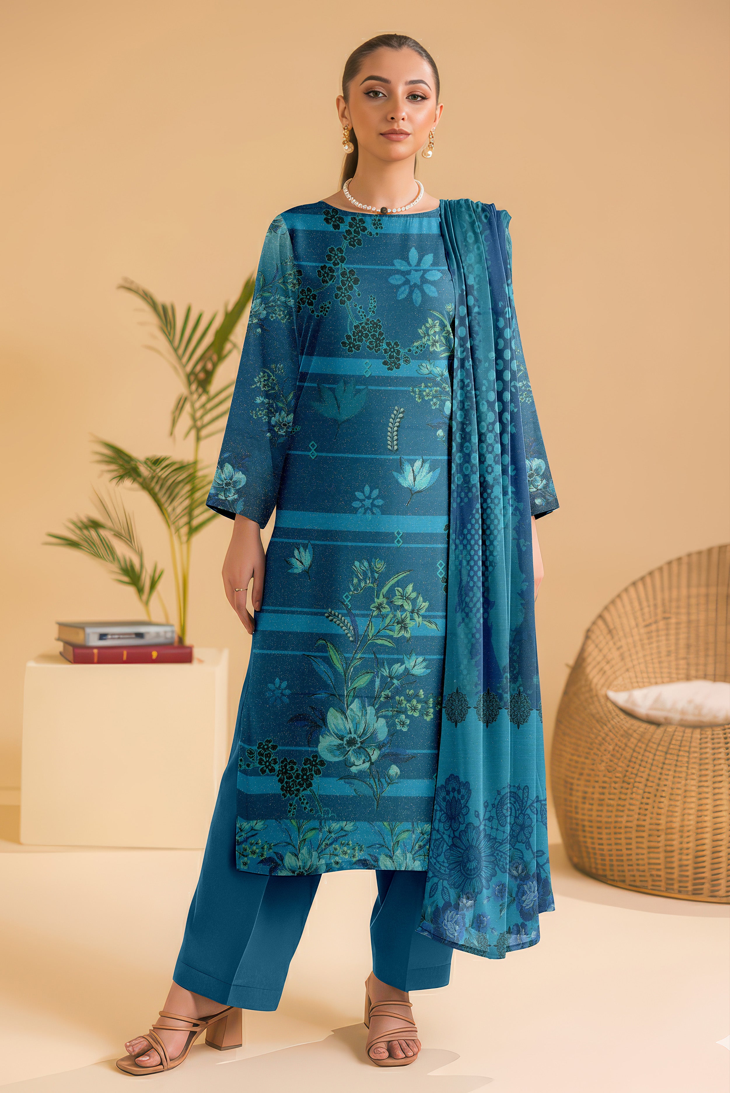 CHAMKI PEACH WOOL PRINT  Shirt & Dupatta VOL- 2445