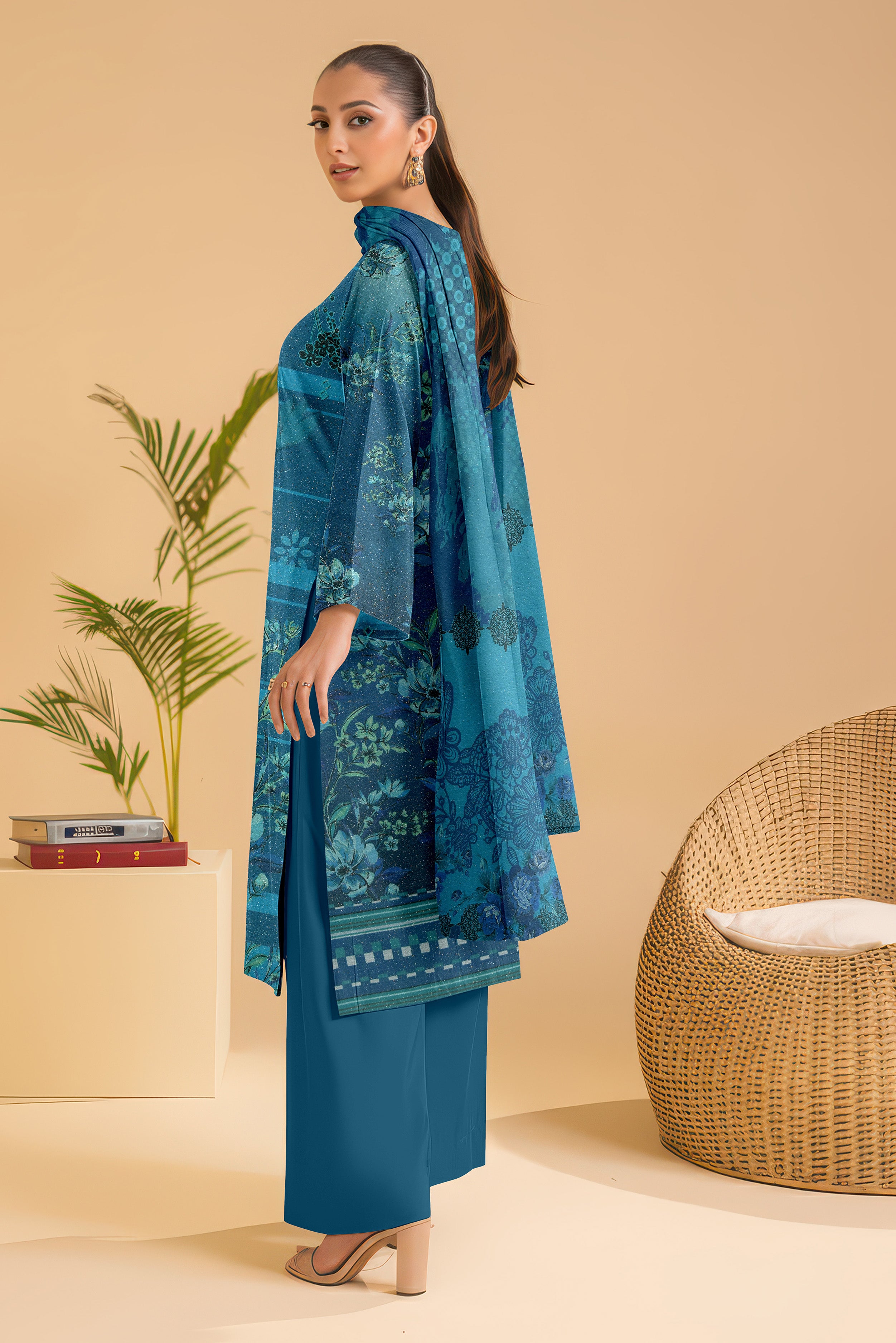 CHAMKI PEACH WOOL PRINT  Shirt & Dupatta VOL- 2445