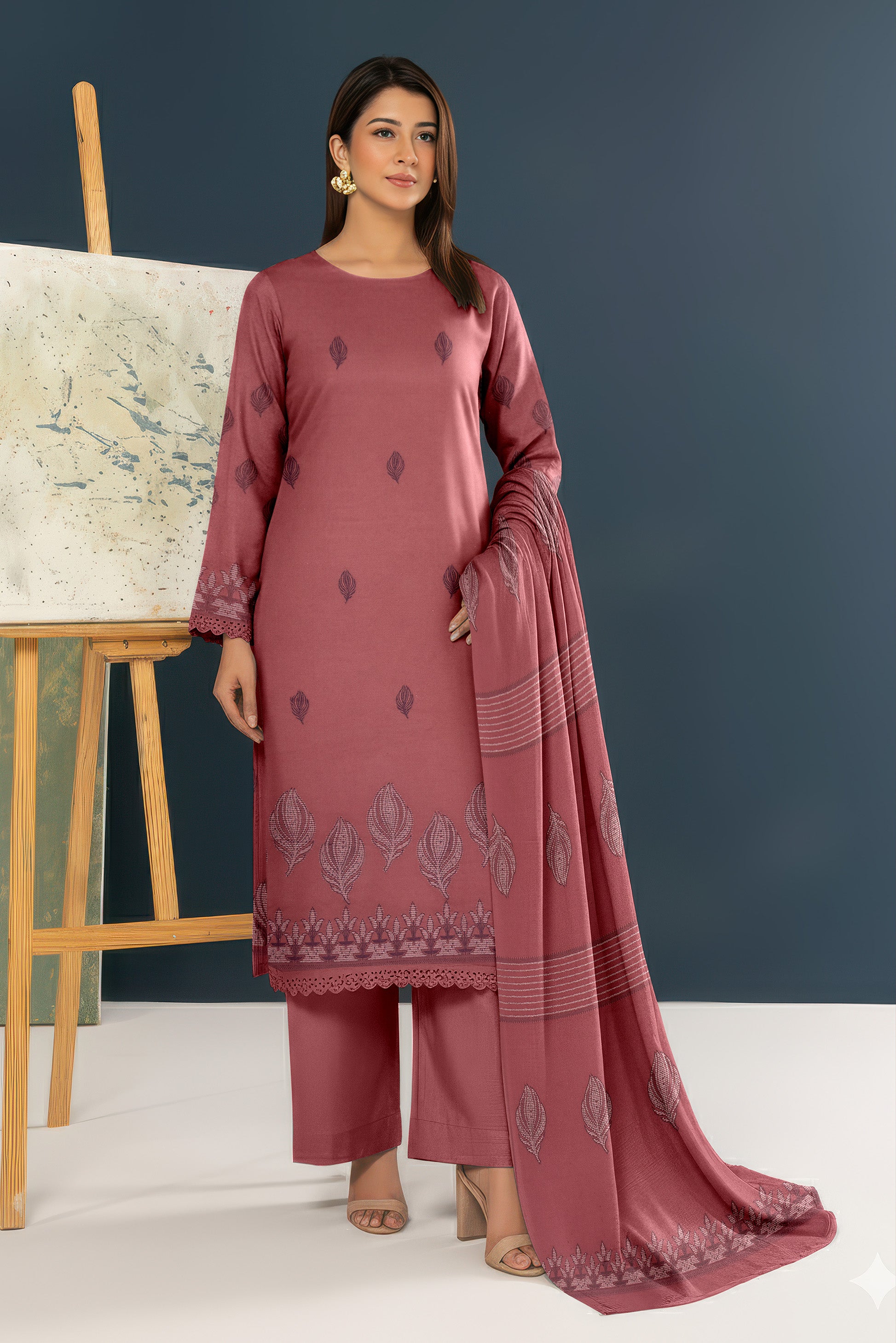 SANGAM PEACH WOOL EMB  Shirt & Dupatta VOL- 2584