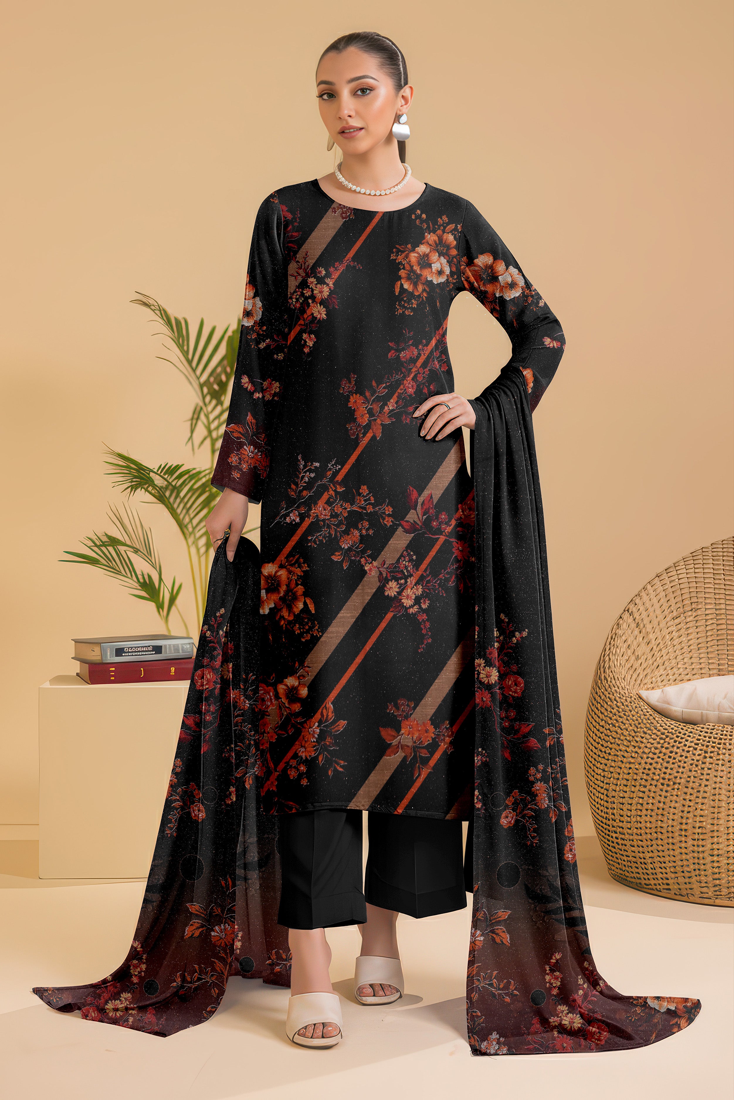 CHAMKI PEACH WOOL PRINT  Shirt & Dupatta VOL- 2445