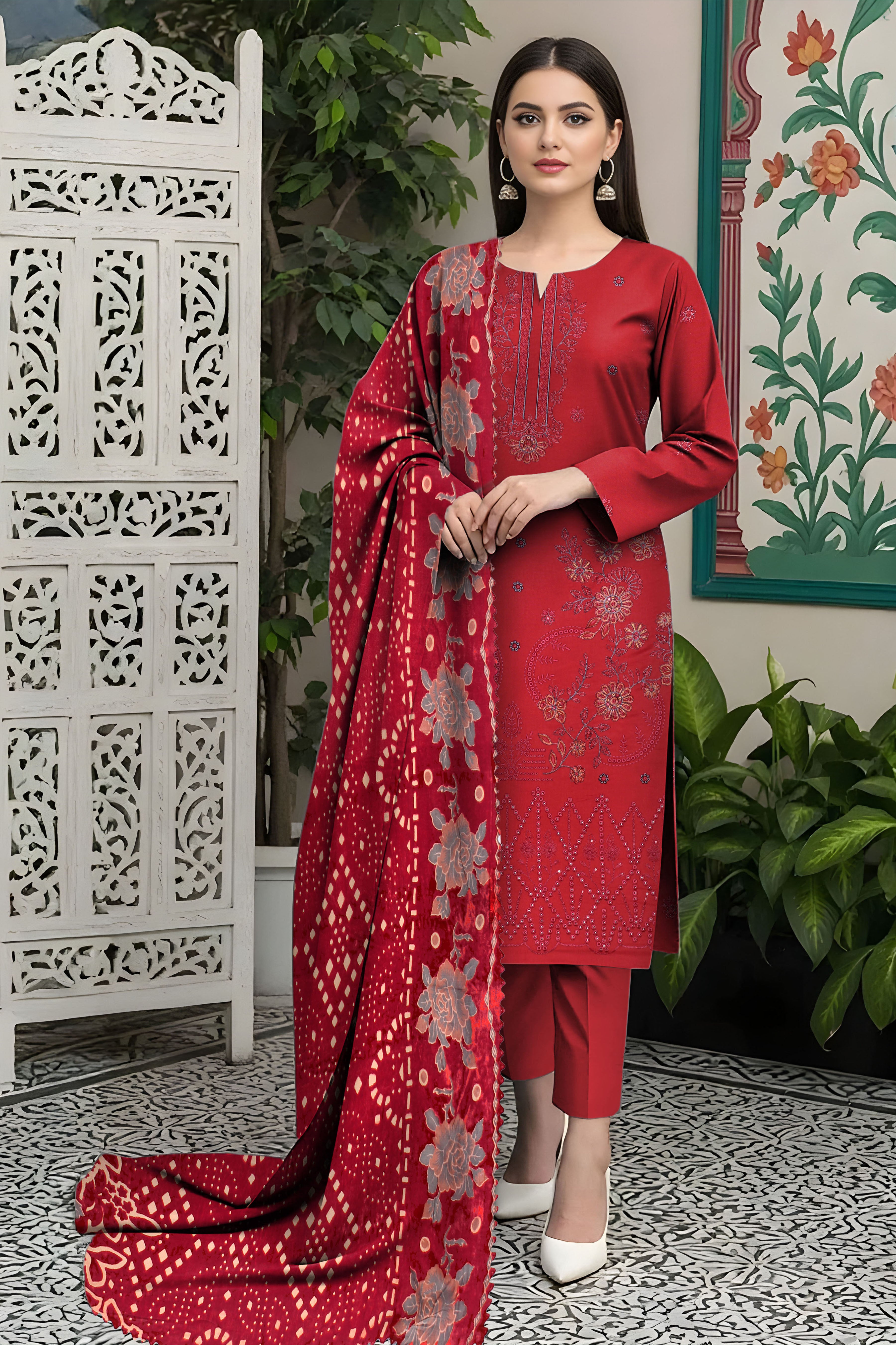 FANOOS PEACH WOOL EMB  Shirt & Dupatta VOL- 2531