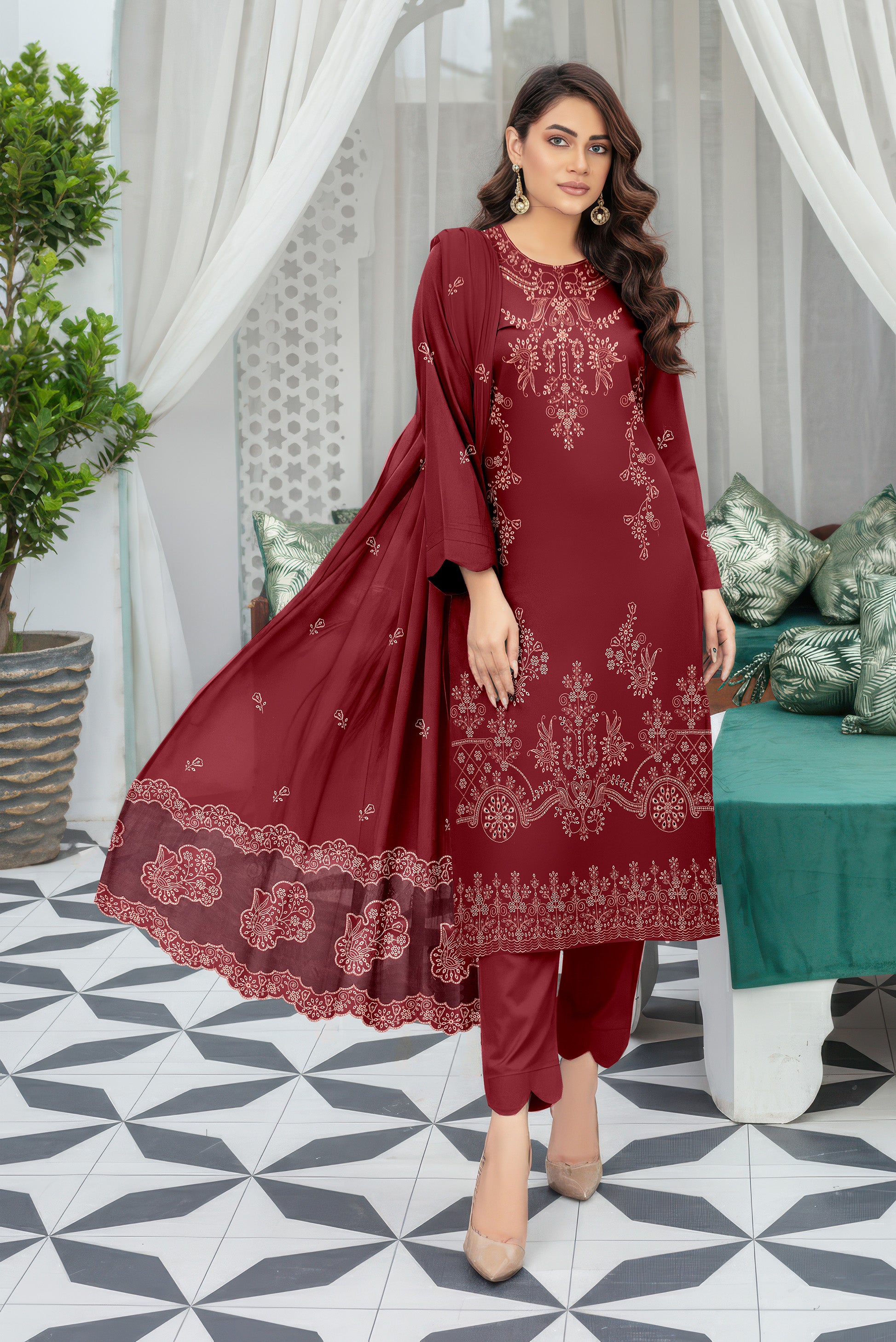 TAZEEM PEACH WOOL EMB Shirt & Dupatta VOL-2581