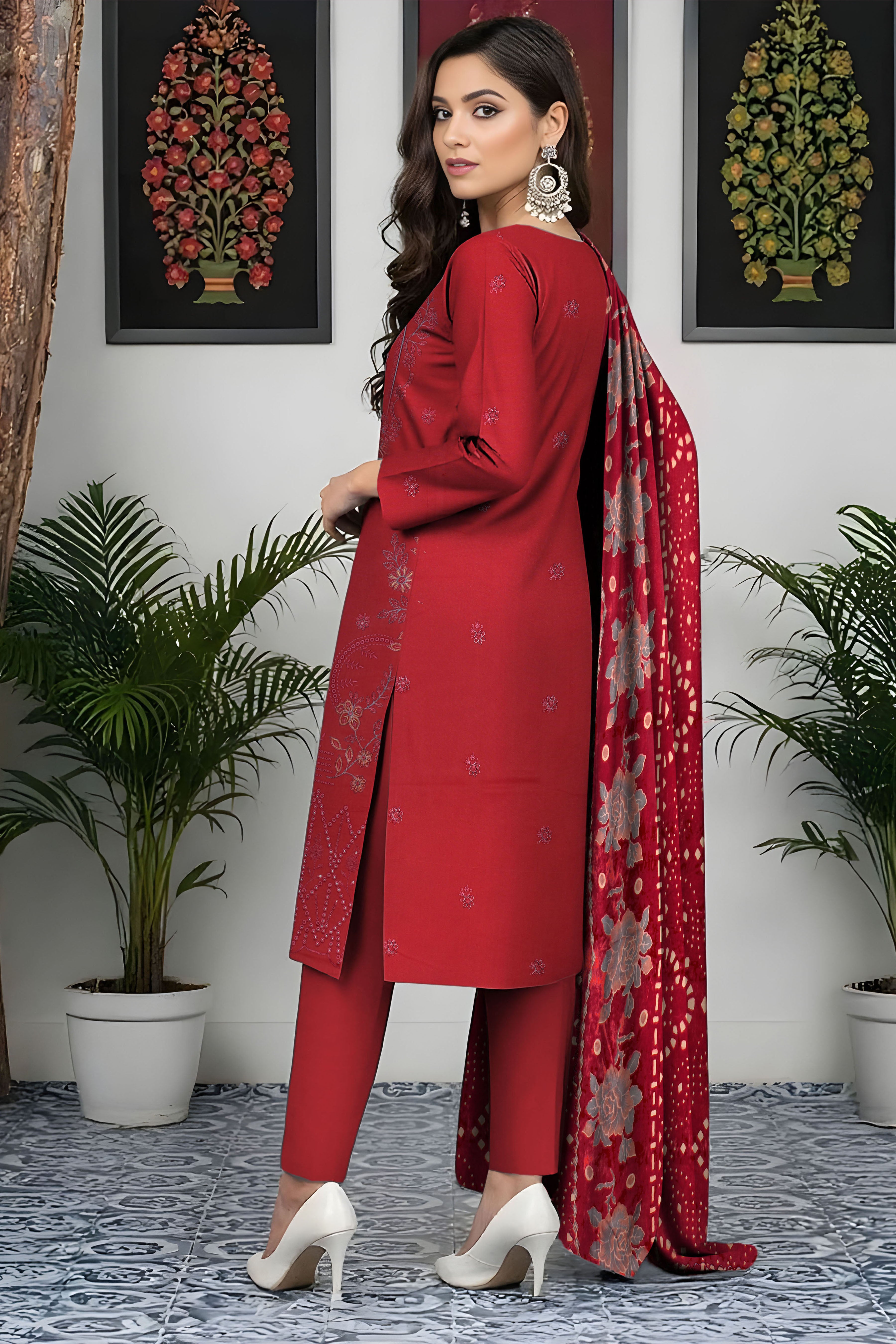 FANOOS PEACH WOOL EMB  Shirt & Dupatta VOL- 2531