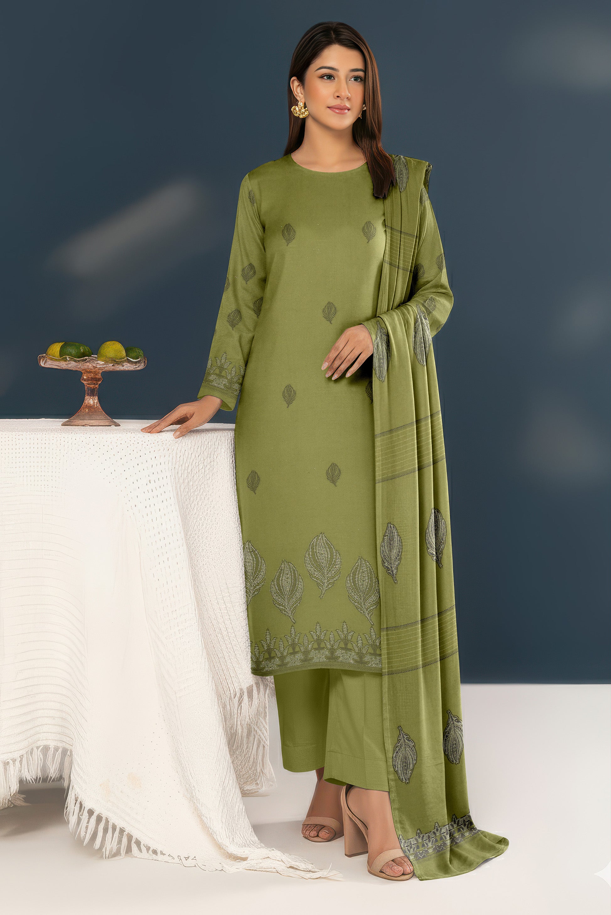 SANGAM PEACH WOOL EMB  Shirt & Dupatta VOL- 2584