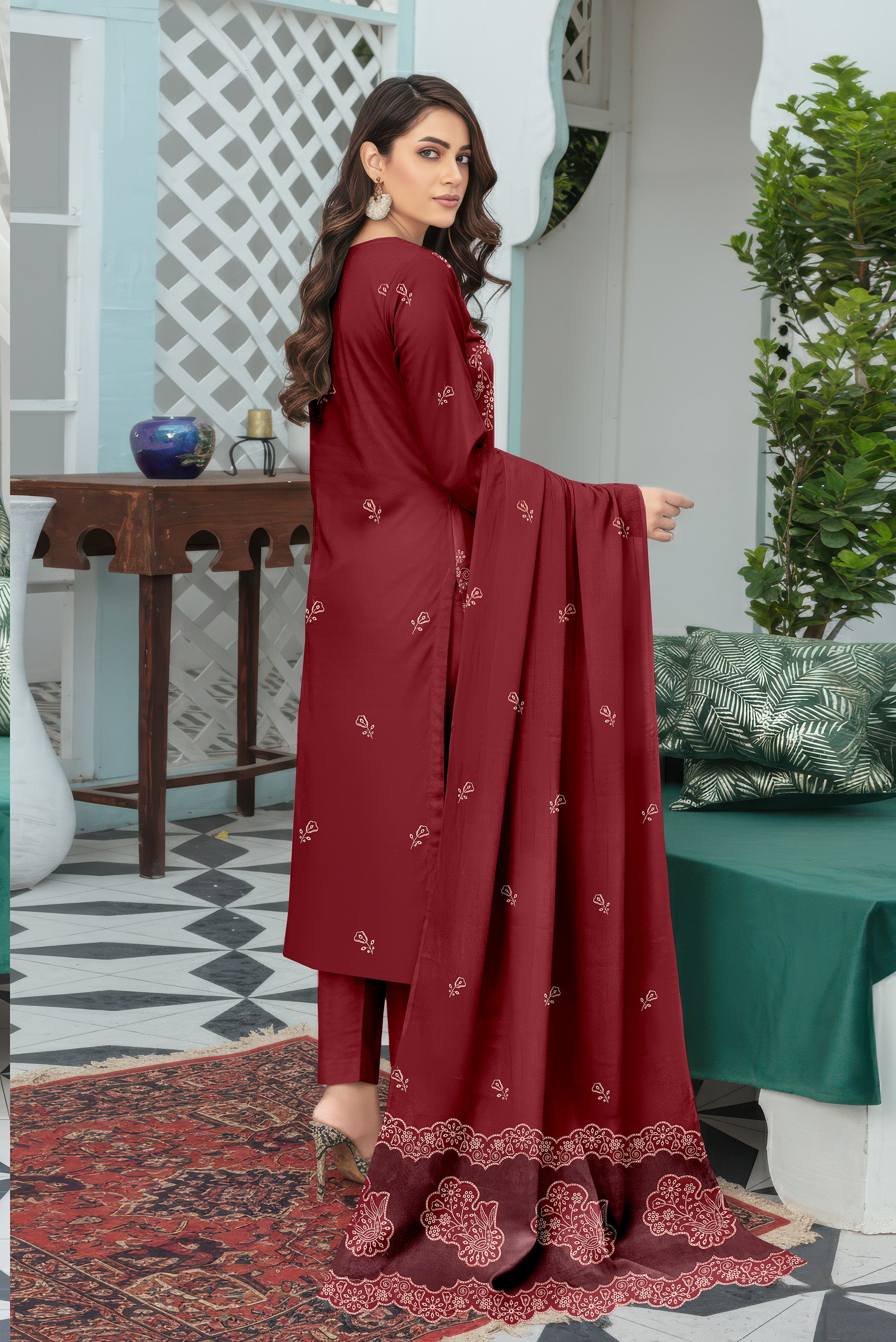 TAZEEM PEACH WOOL EMB Shirt & Dupatta VOL-2581