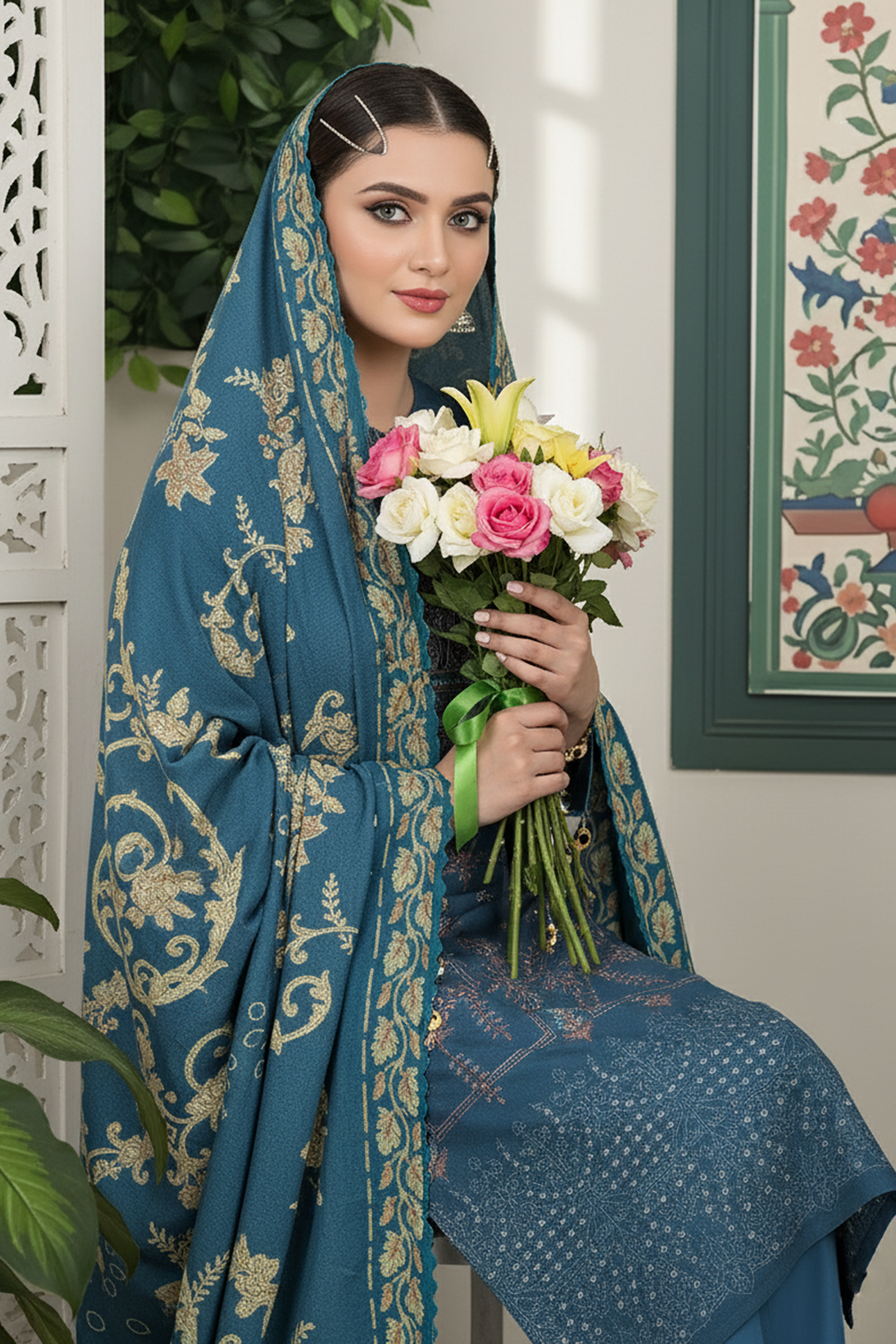 FANOOS PEACH WOOL EMB  Shirt & Dupatta VOL- 2531