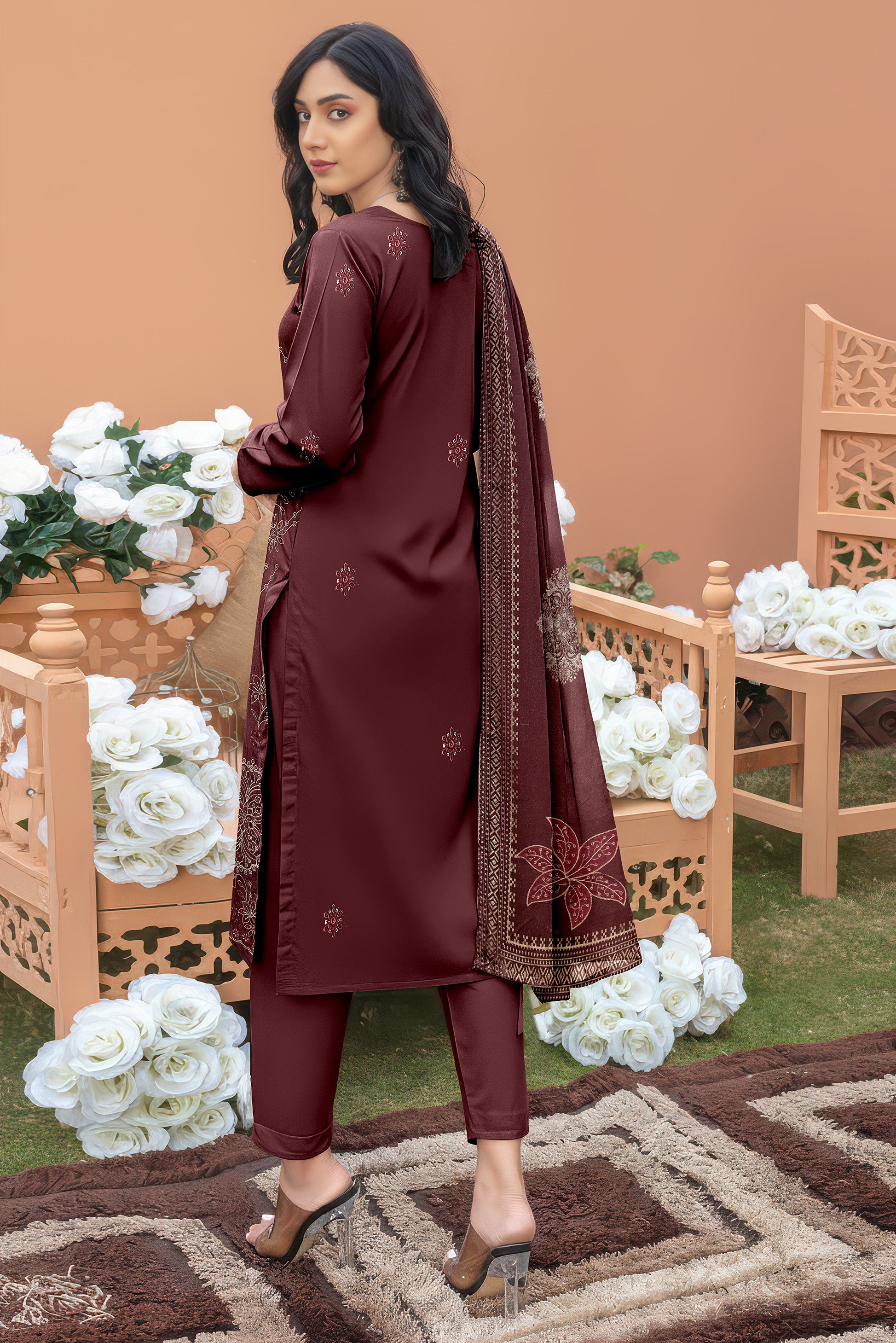 ANDLEEB PEACH WOOL EMB Shirt & Dupatta VOL-2555
