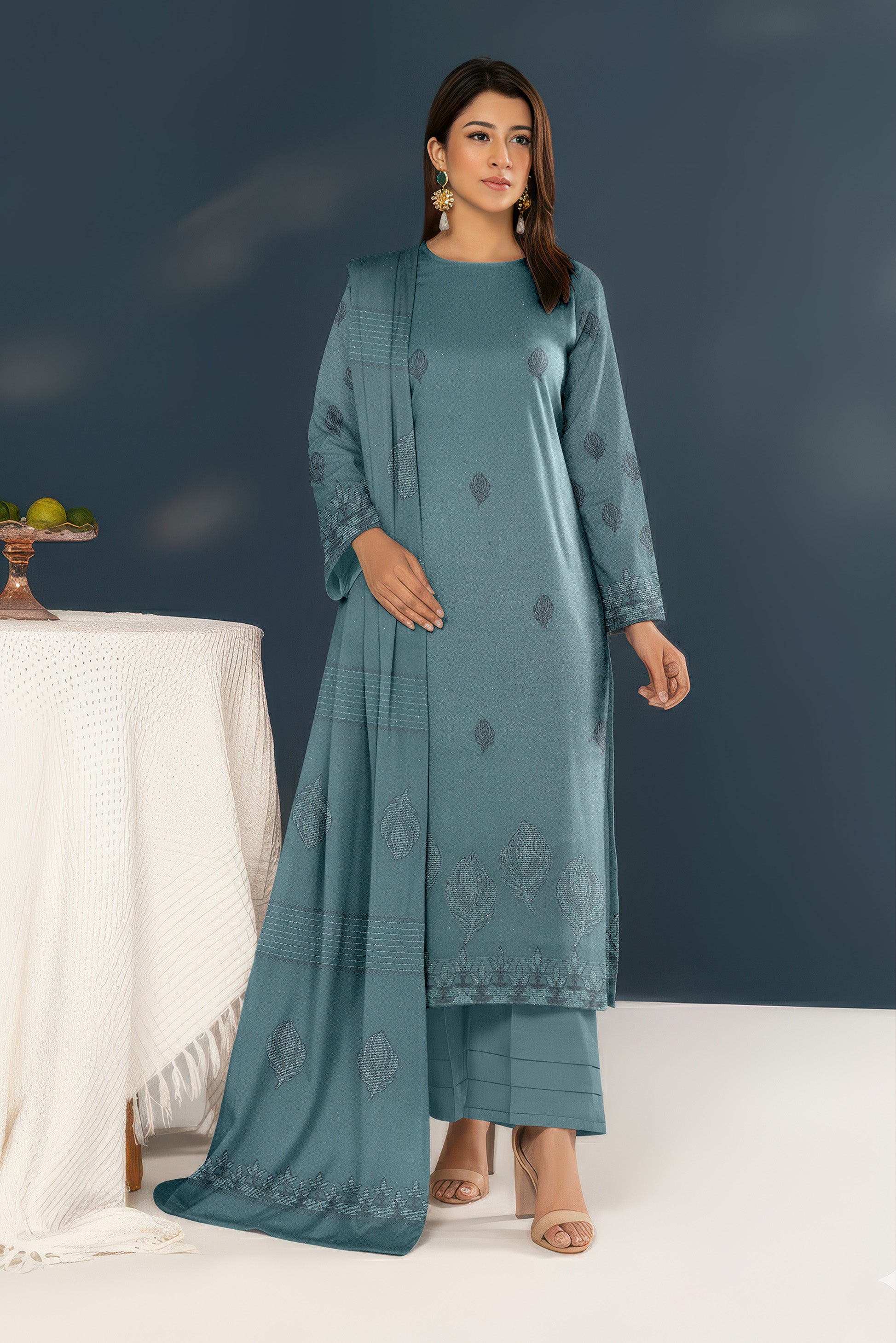SANGAM PEACH WOOL EMB  Shirt & Dupatta VOL- 2584