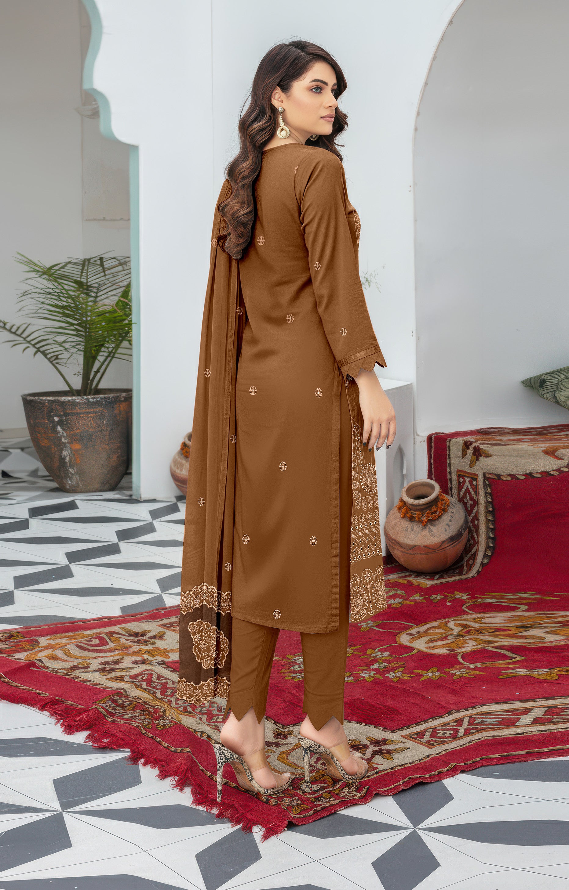 TAZEEM PEACH WOOL EMB Shirt & Dupatta VOL-2581