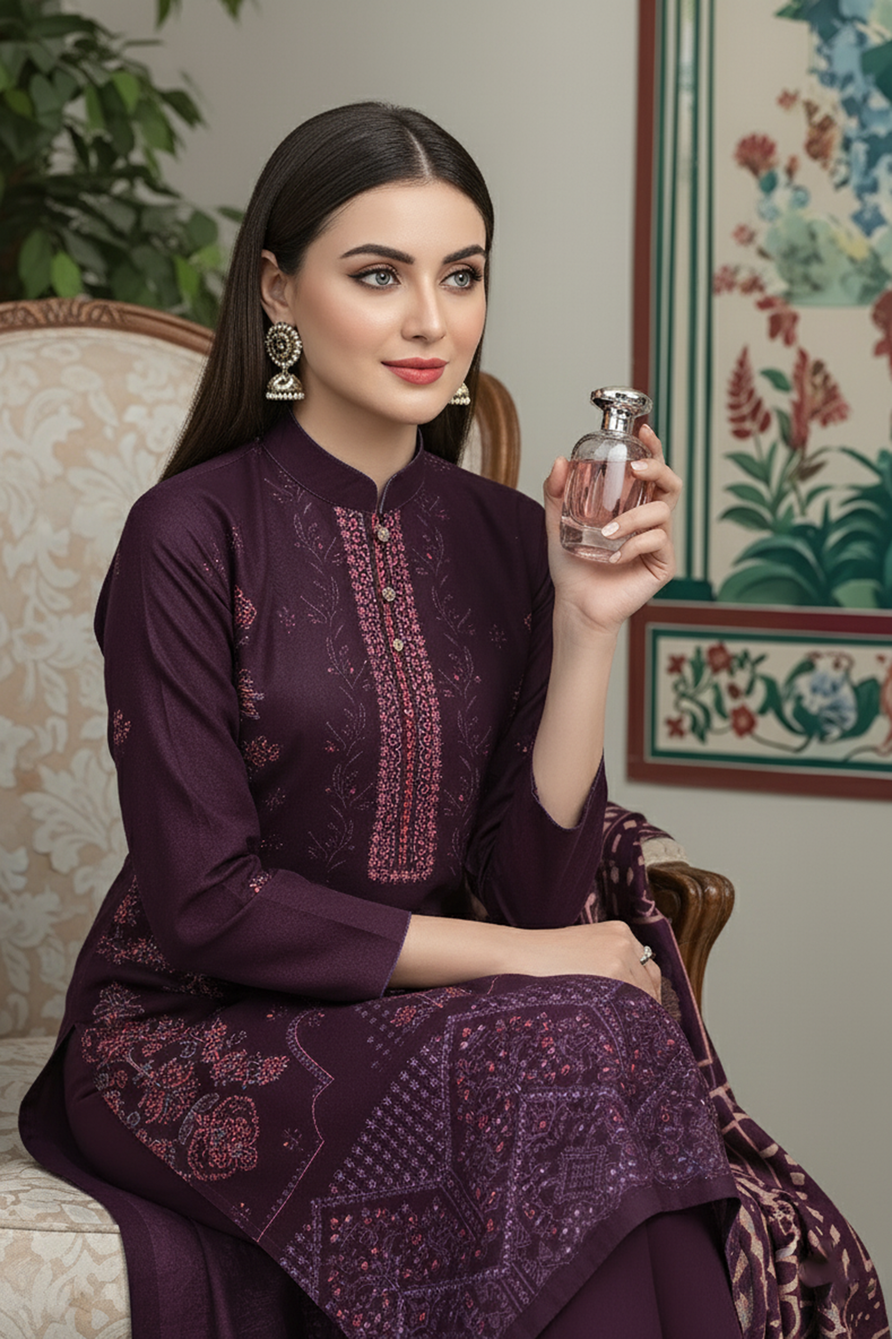 FANOOS PEACH WOOL EMB  Shirt & Dupatta VOL- 2531