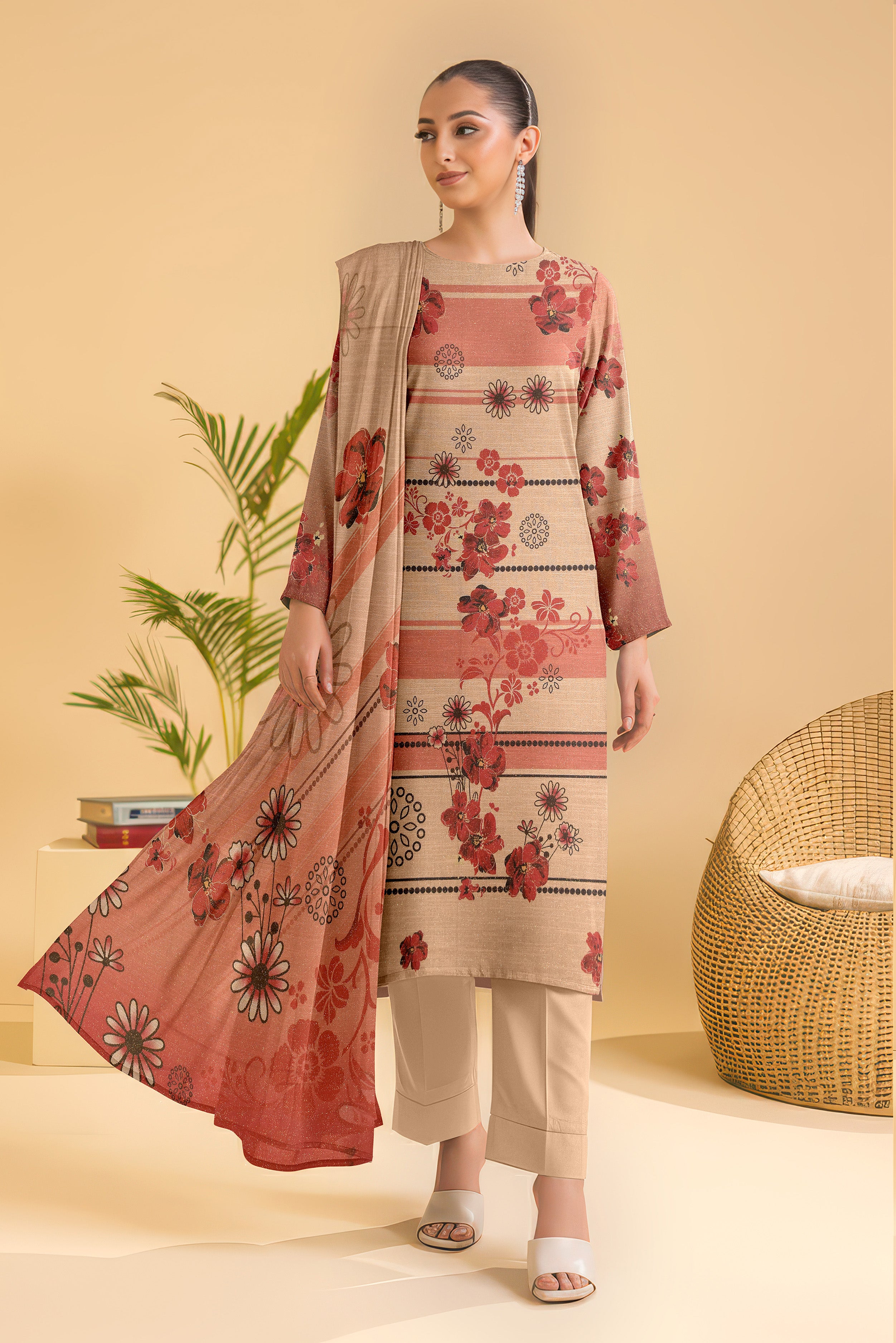CHAMKI PEACH WOOL PRINT  Shirt & Dupatta VOL- 2445