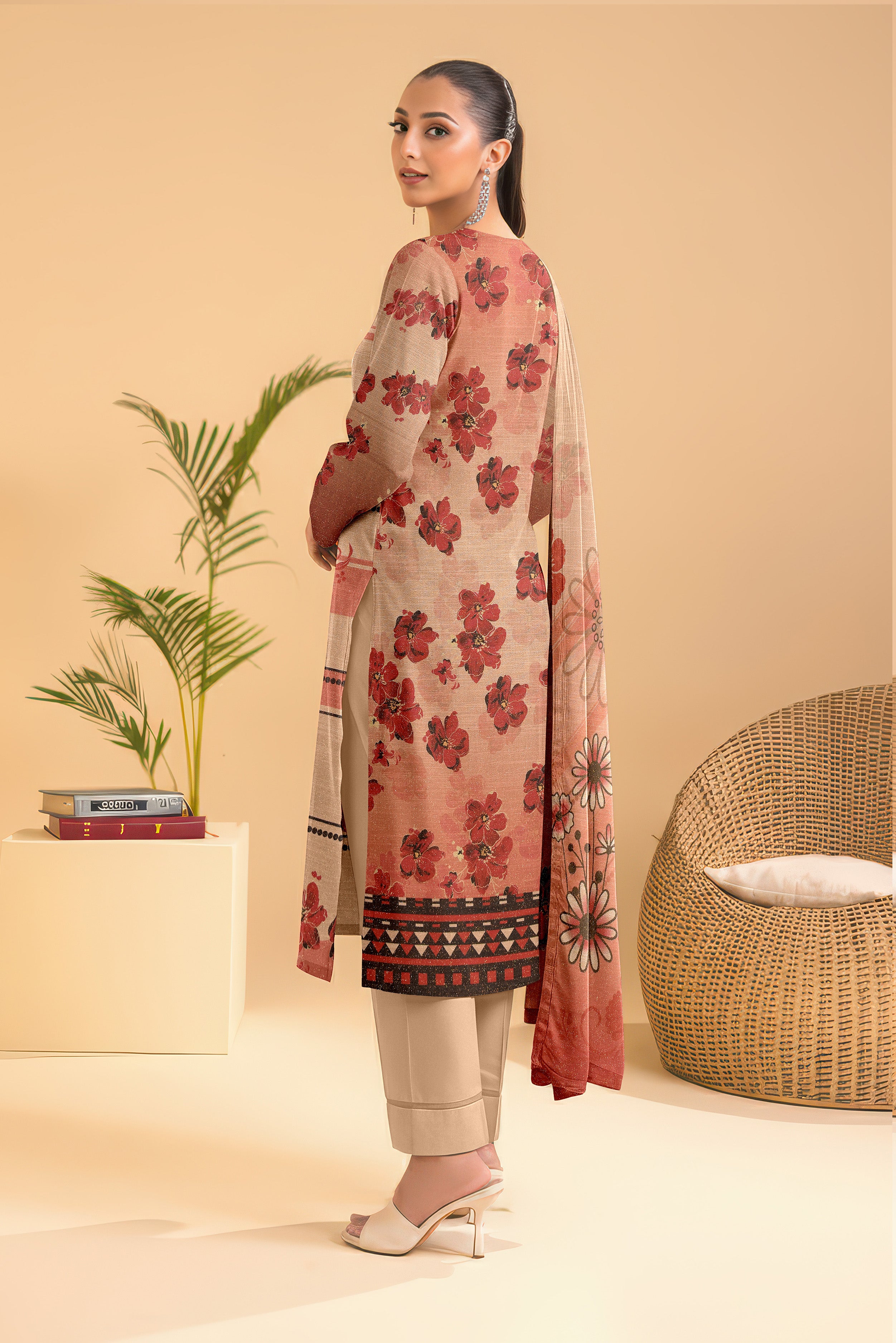 CHAMKI PEACH WOOL PRINT  Shirt & Dupatta VOL- 2445