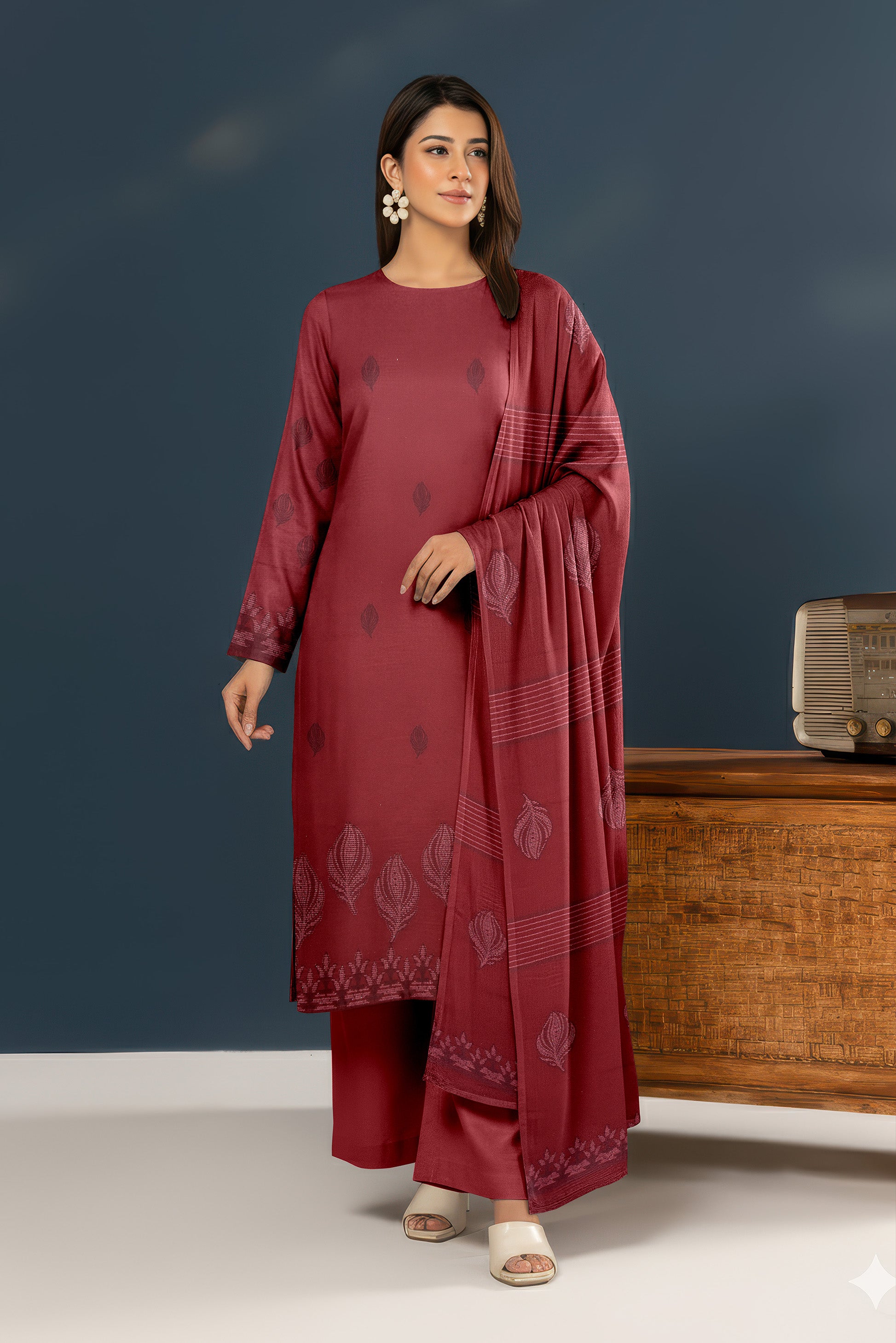 SANGAM PEACH WOOL EMB  Shirt & Dupatta VOL- 2584