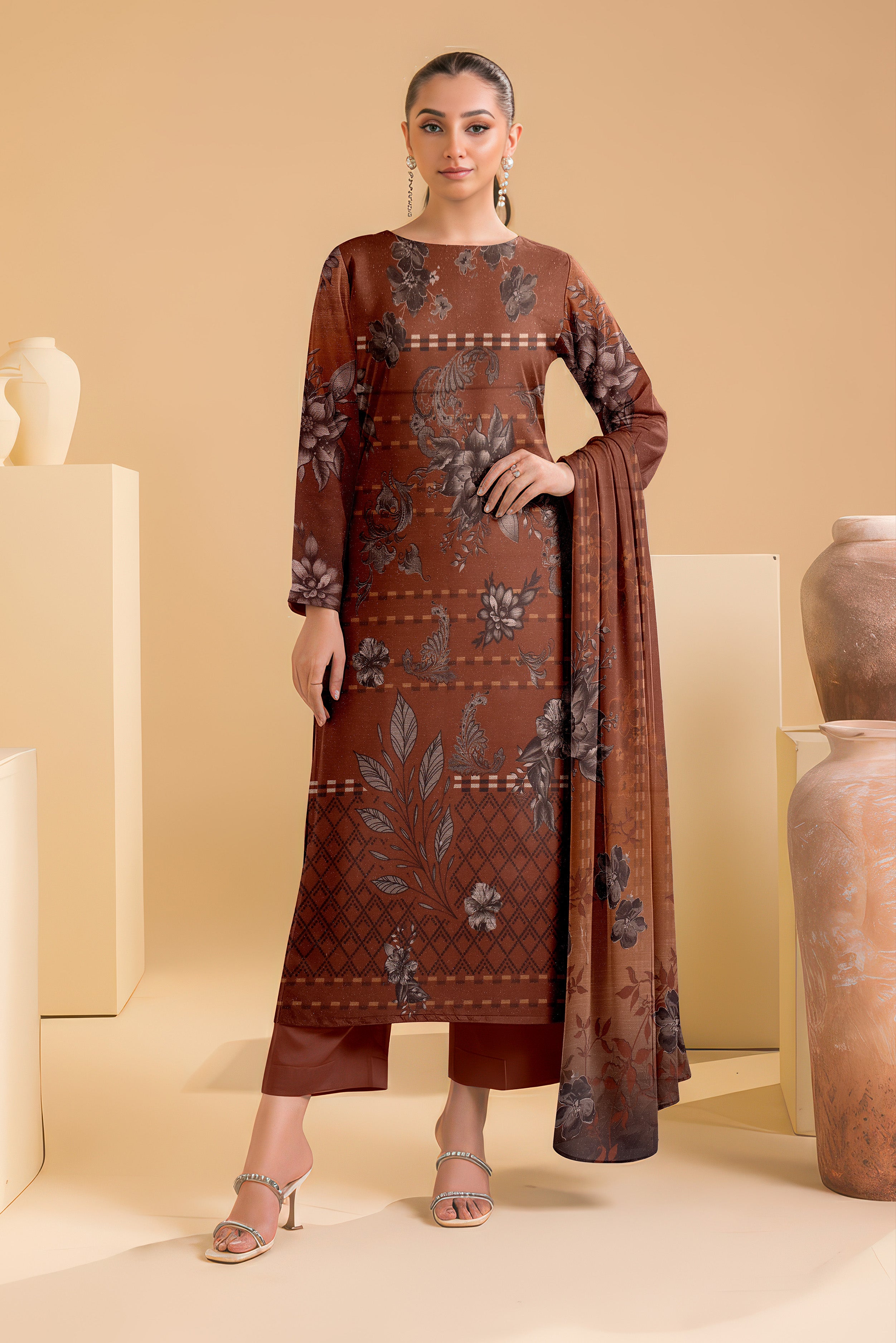 CHAMKI PEACH WOOL PRINT  Shirt & Dupatta VOL- 2445