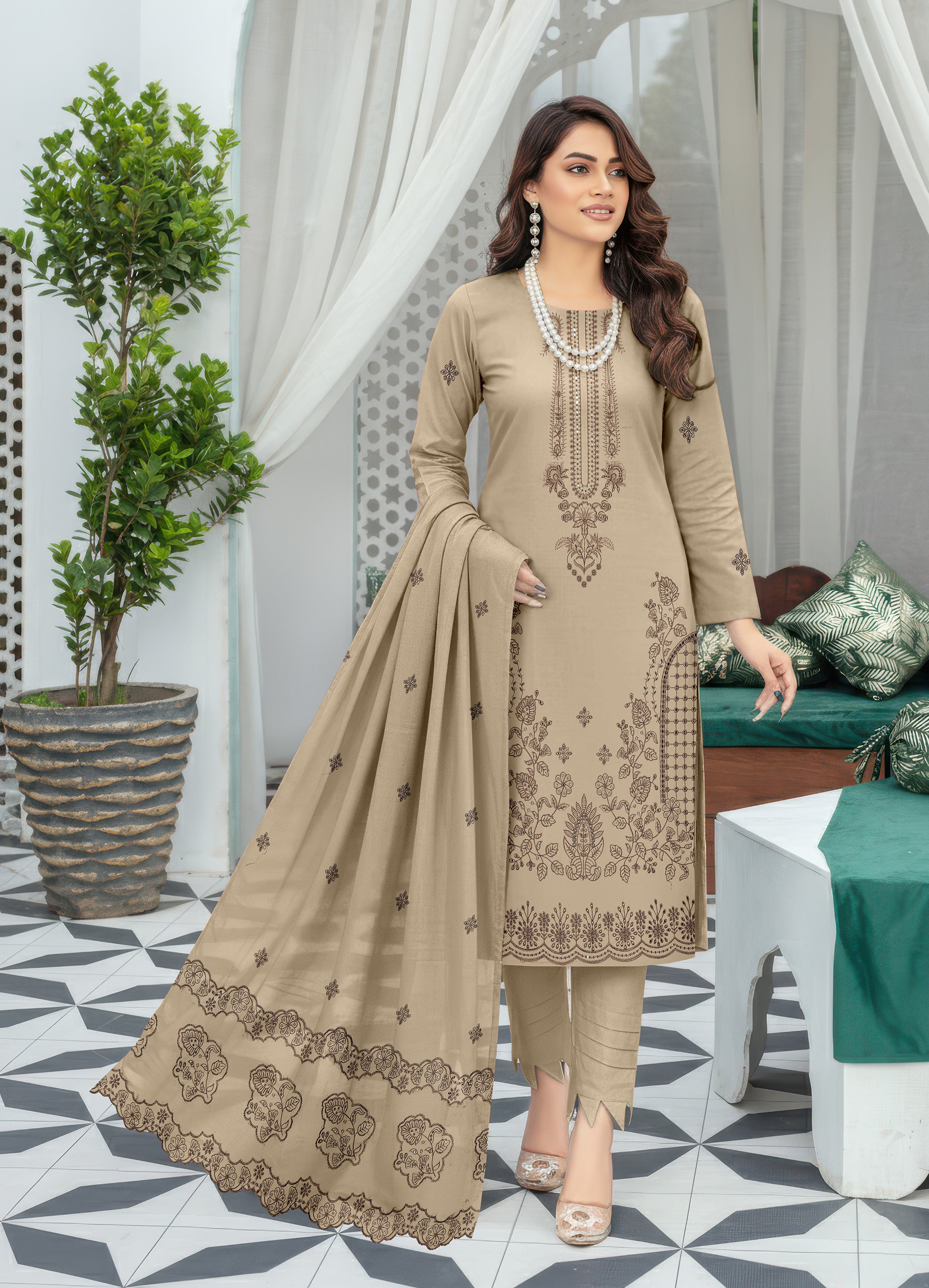 TAZEEM PEACH WOOL EMB Shirt & Dupatta VOL-2581