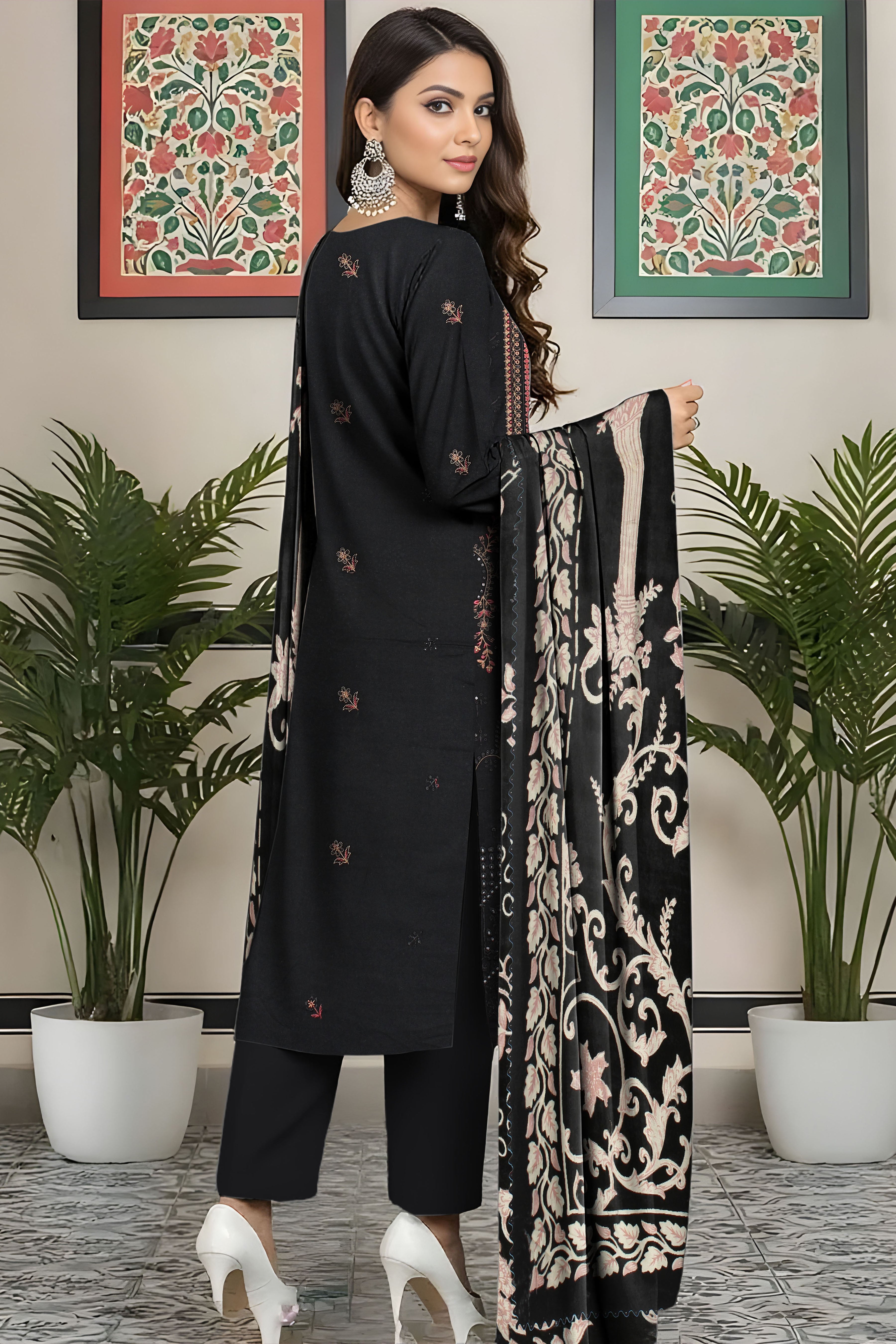 FANOOS PEACH WOOL EMB  Shirt & Dupatta VOL- 2531