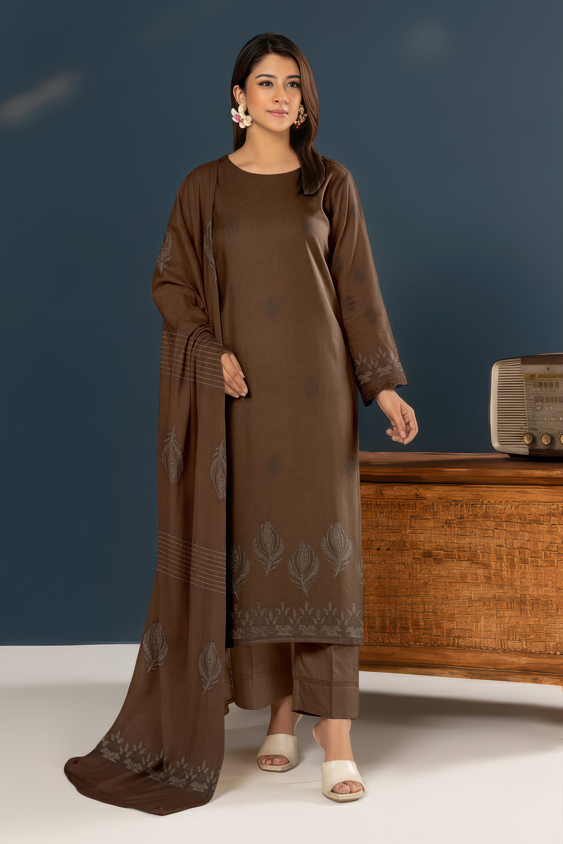 SANGAM PEACH WOOL EMB  Shirt & Dupatta VOL- 2584