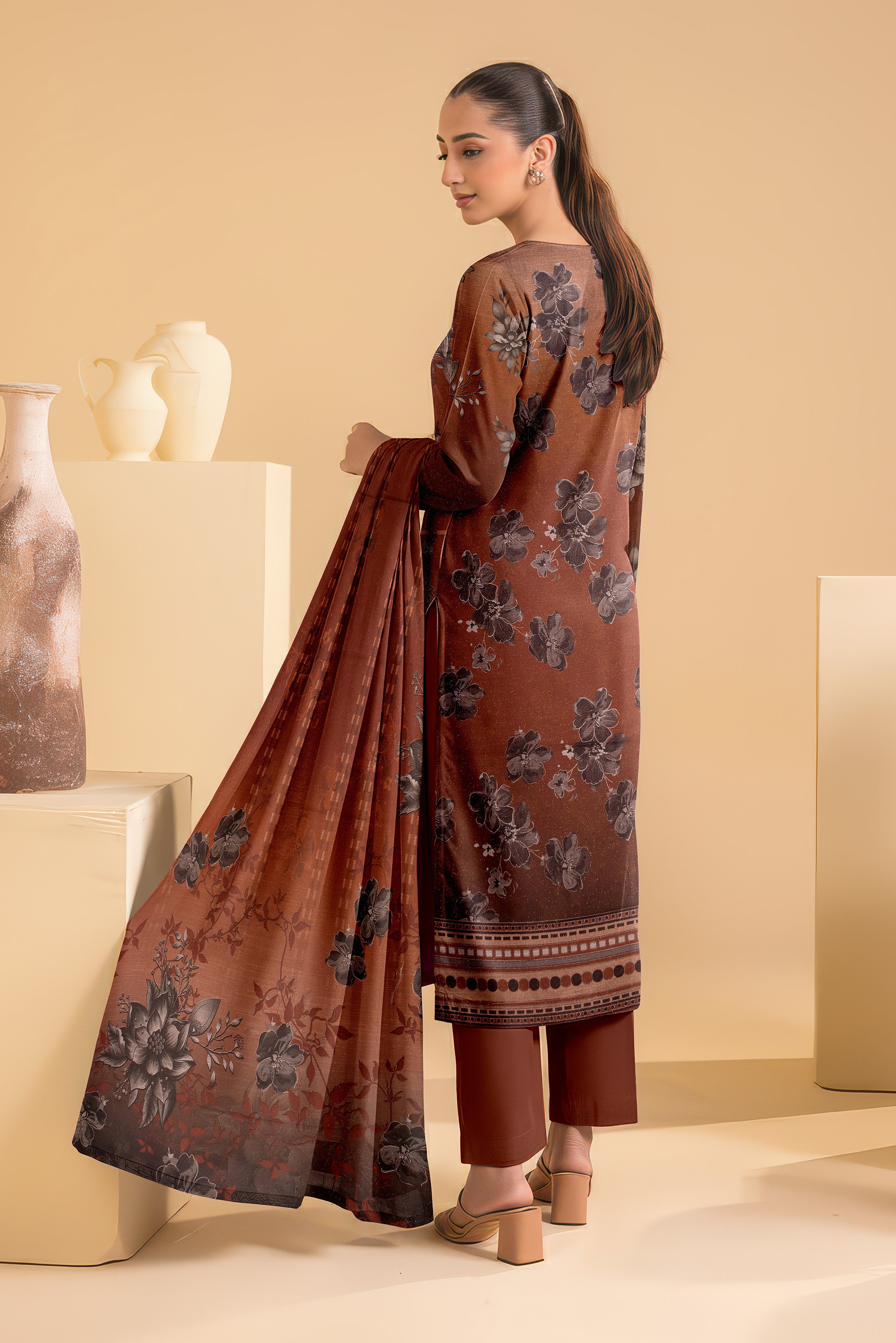 CHAMKI PEACH WOOL PRINT  Shirt & Dupatta VOL- 2445