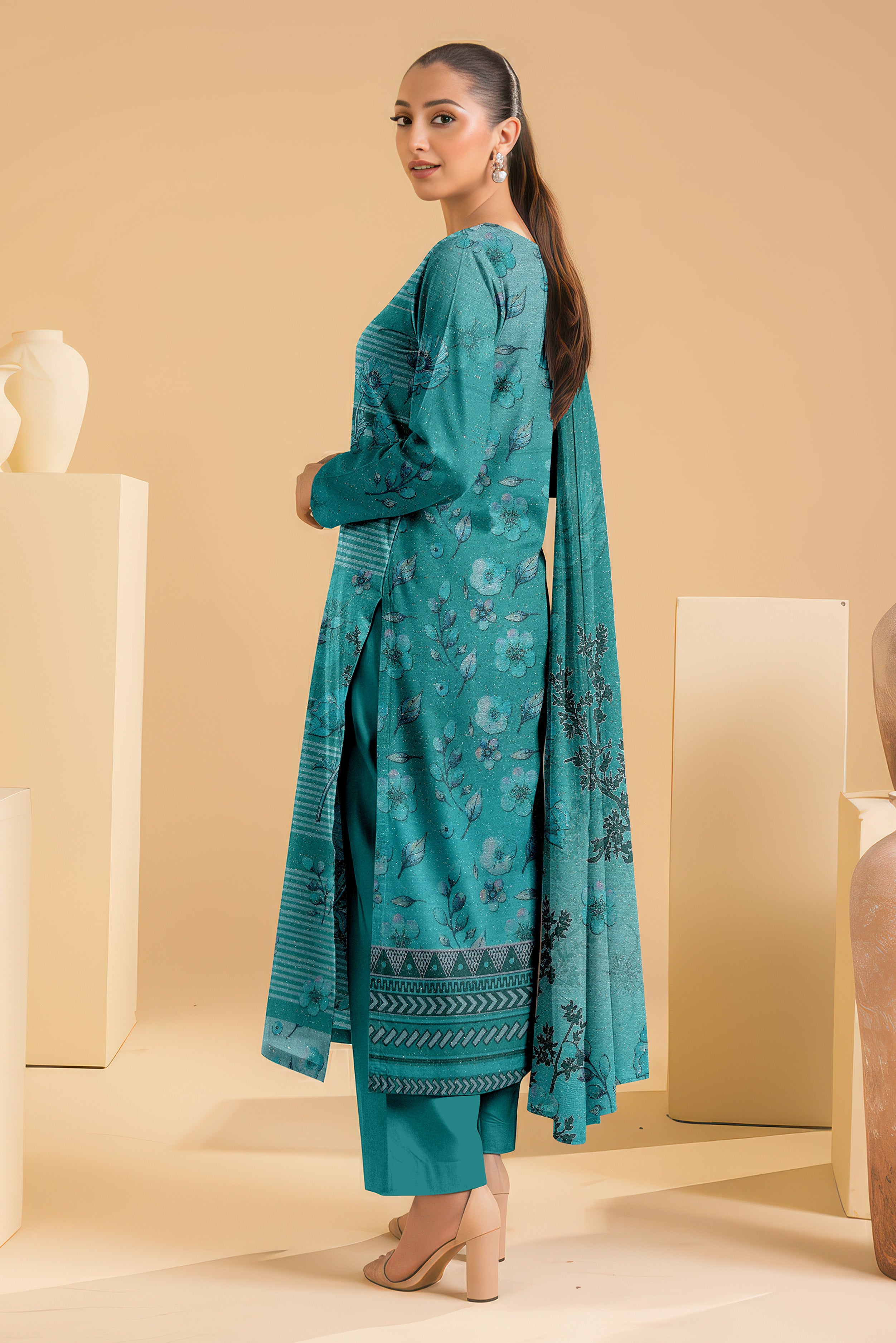 CHAMKI PEACH WOOL PRINT  Shirt & Dupatta VOL- 2445