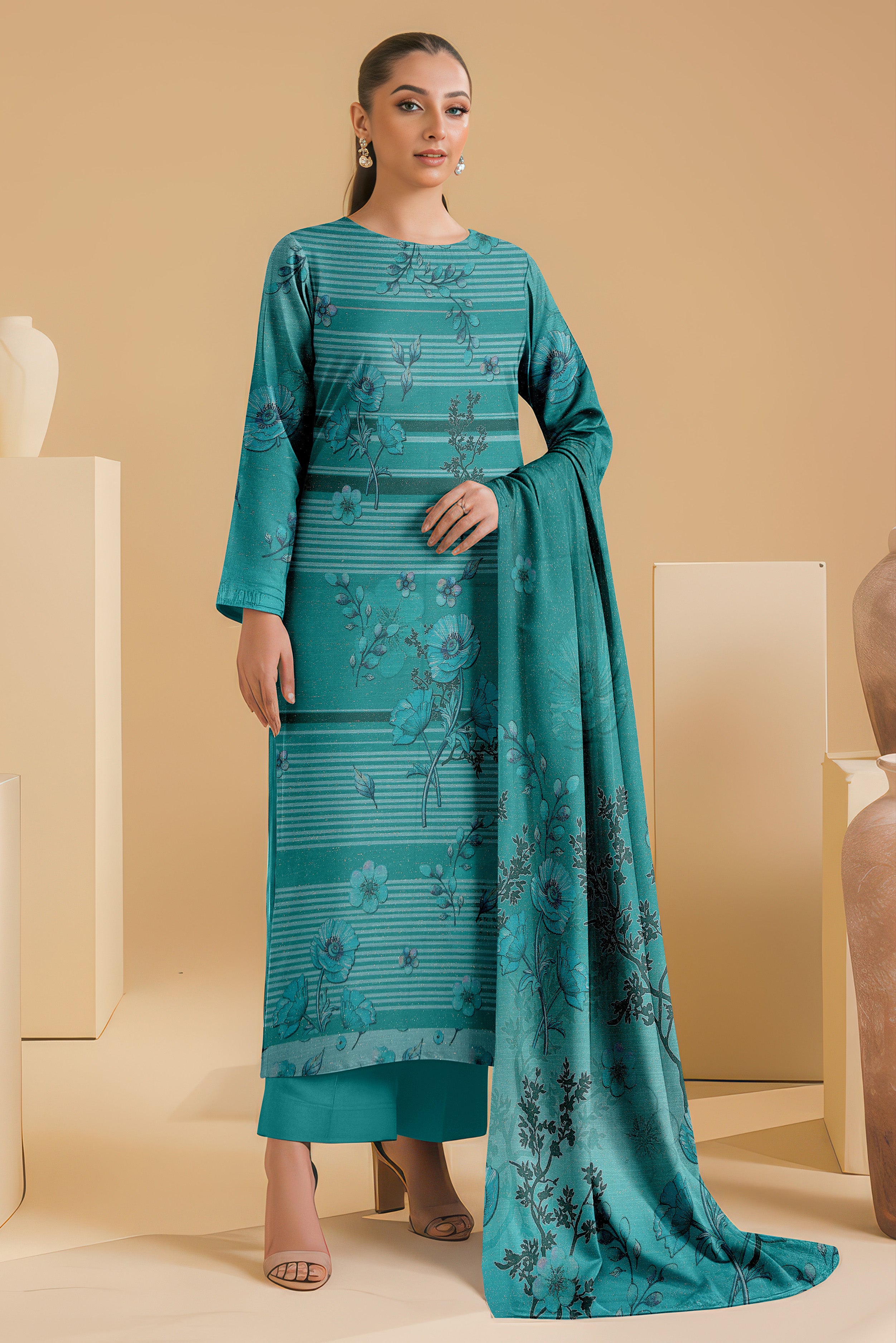 CHAMKI PEACH WOOL PRINT  Shirt & Dupatta VOL- 2445