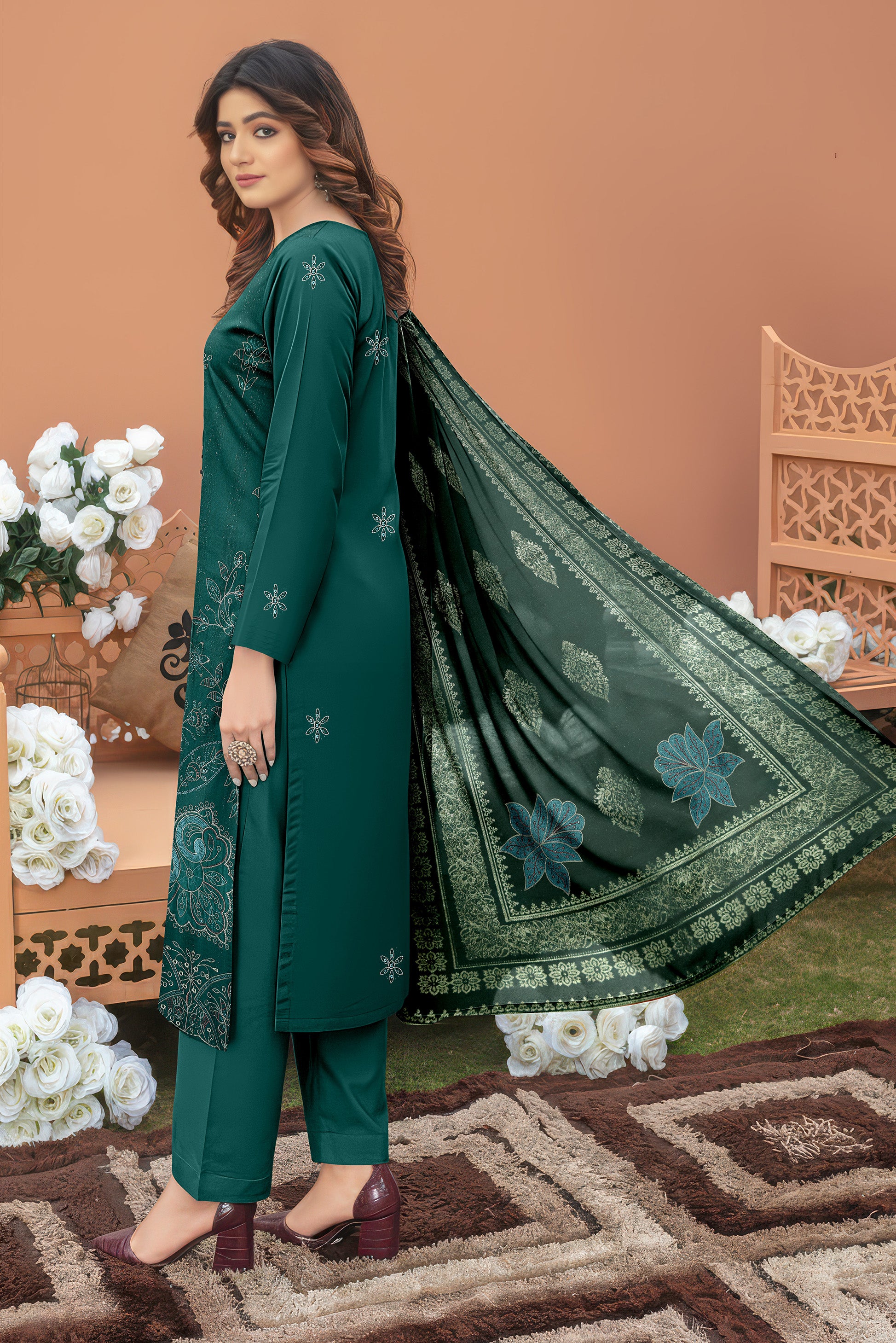 ANDLEEB PEACH WOOL EMB Shirt & Dupatta VOL-2555