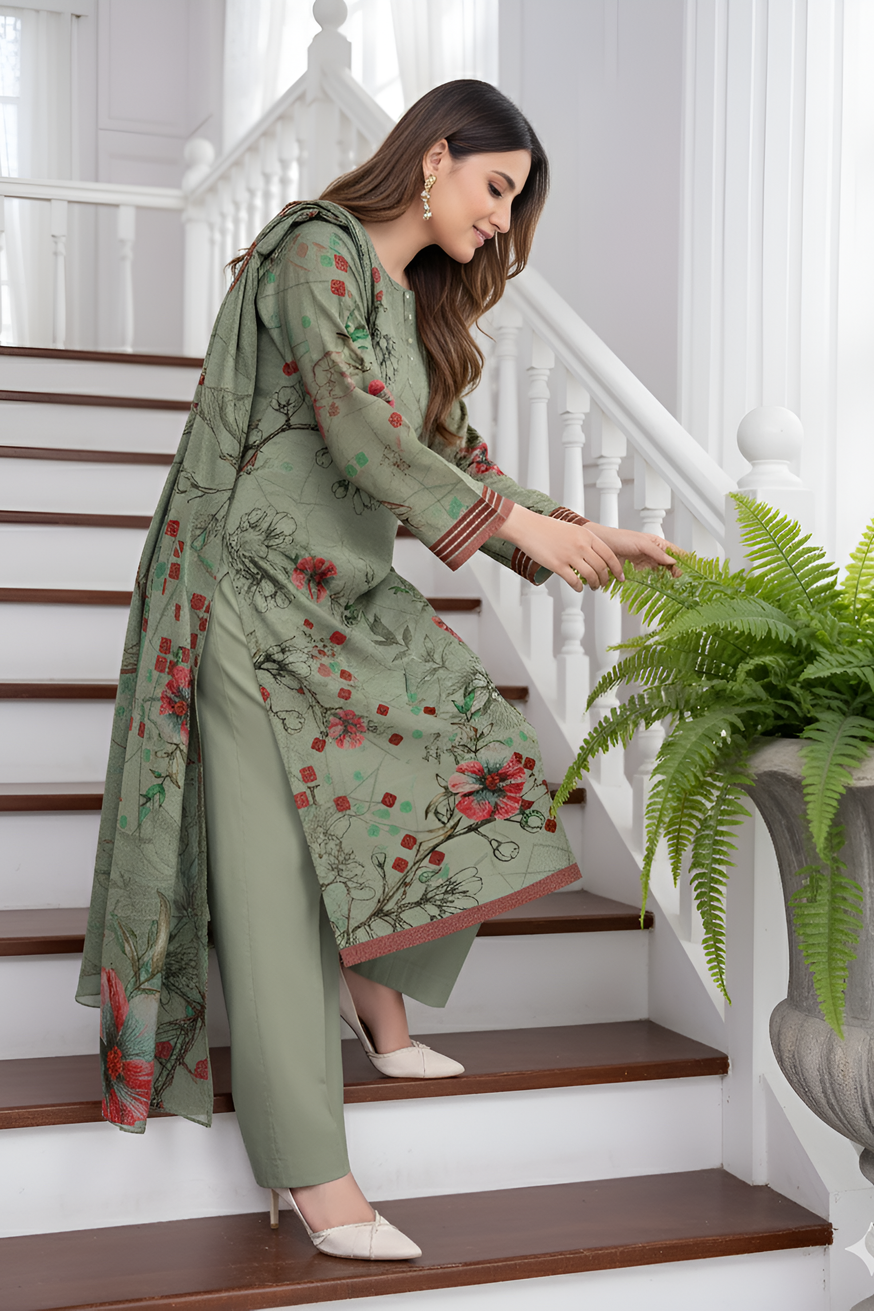 ALEEZAY PEACH WOOL PRINT Shirt & Dupatta VOL-2447
