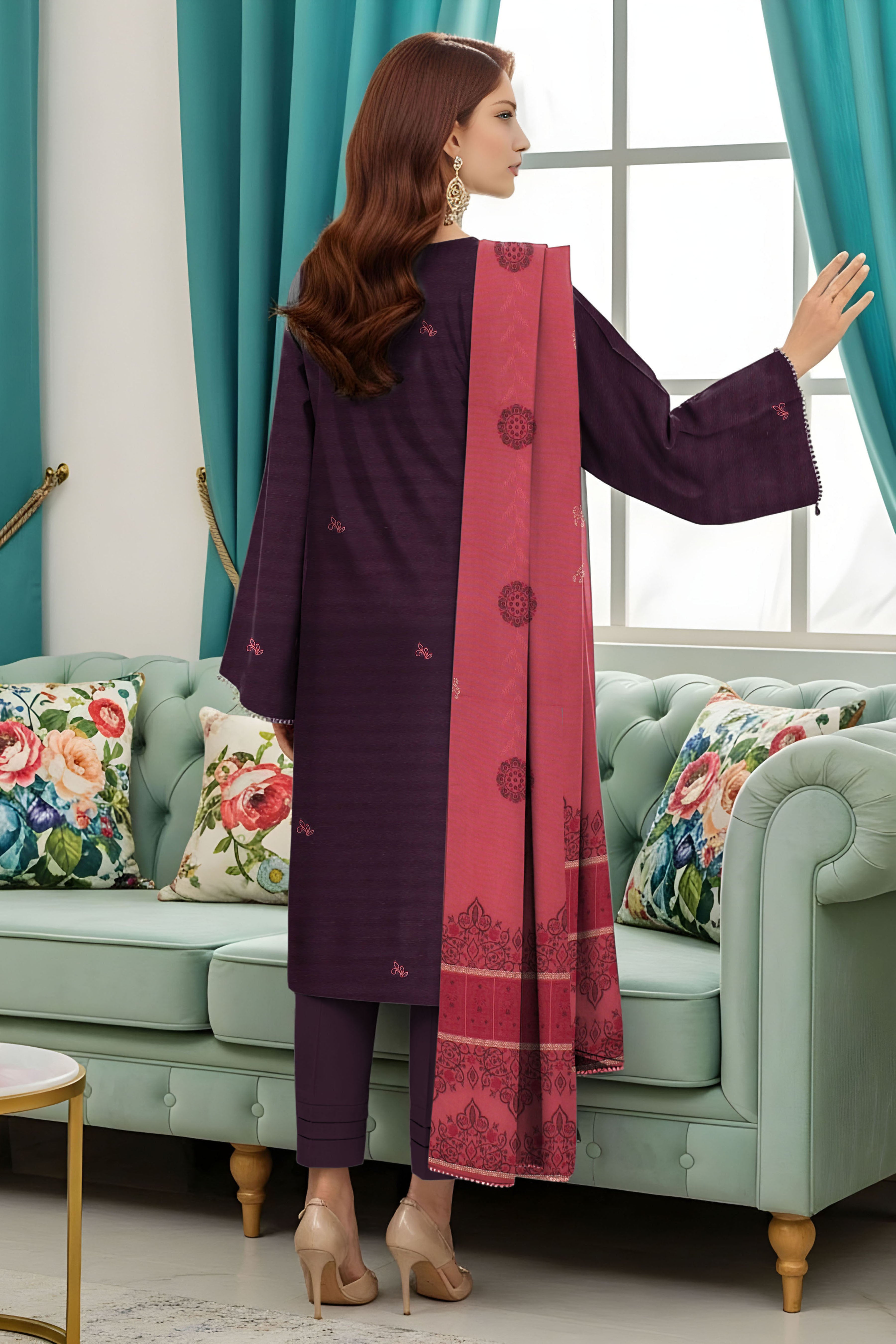 AFSHEEN PEACH WOOL EMB Shirt & Dupatta VOL-2560