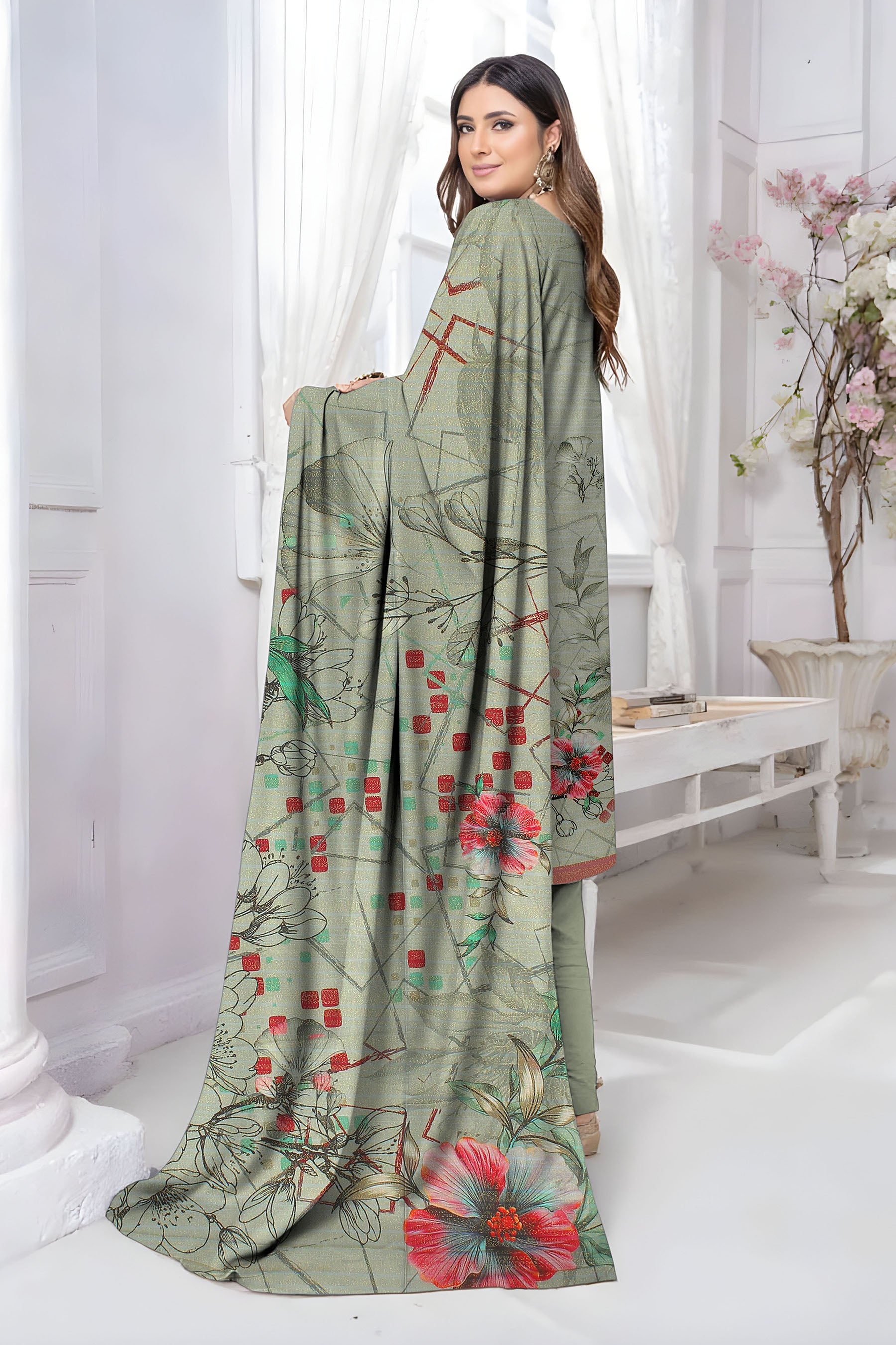 ALEEZAY PEACH WOOL PRINT Shirt & Dupatta VOL-2447