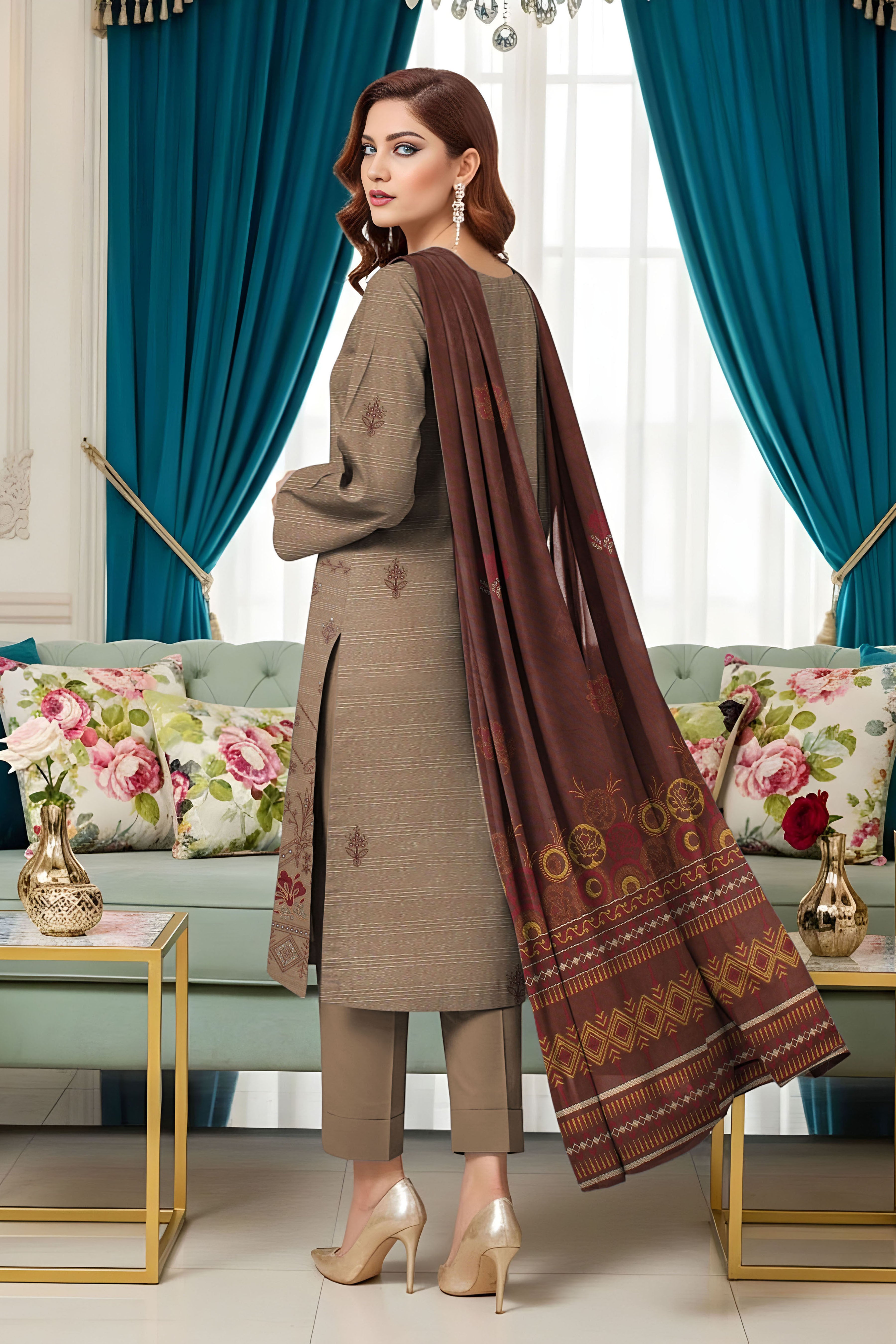 AFSHEEN PEACH WOOL EMB Shirt & Dupatta VOL-2560