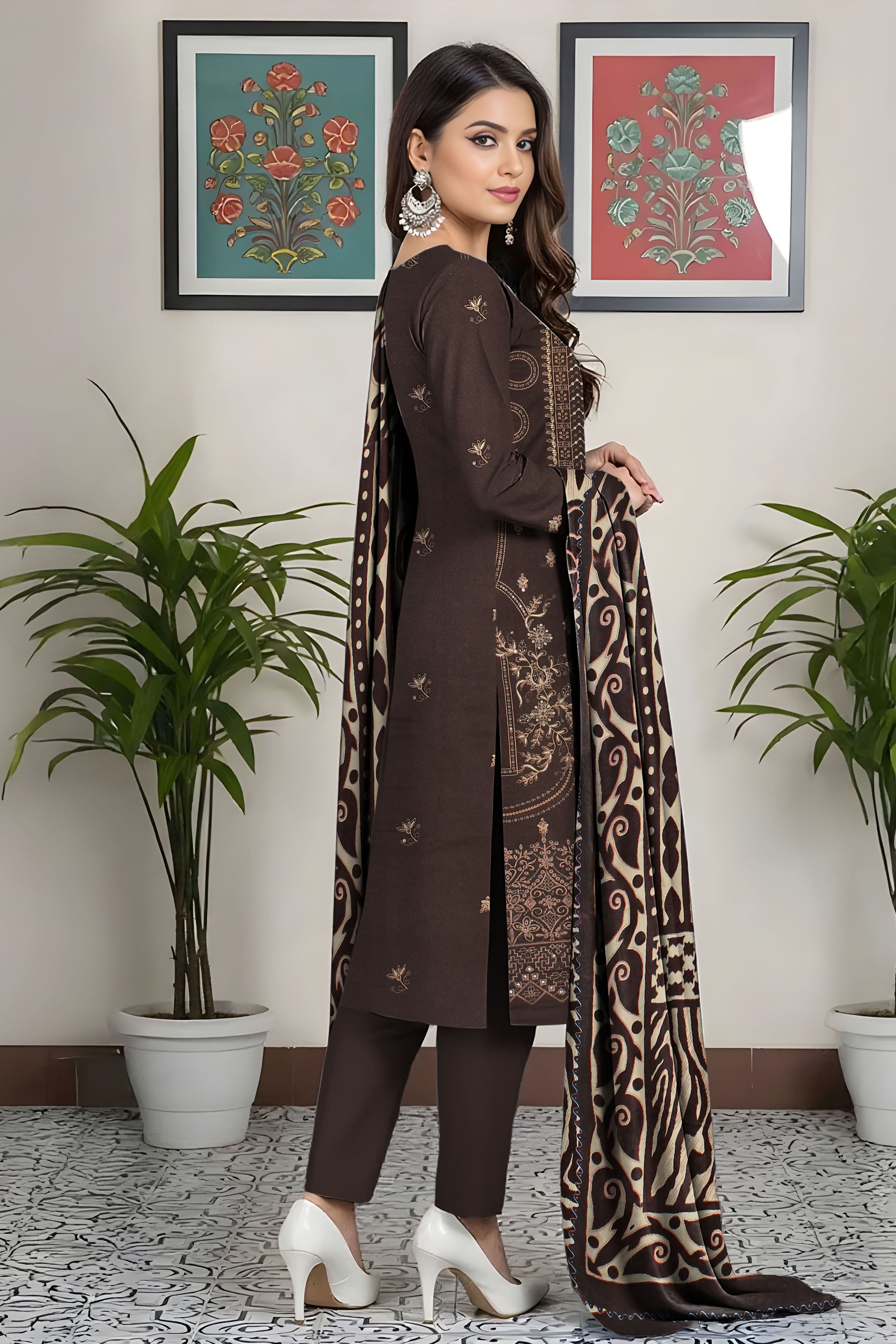 FANOOS PEACH WOOL EMB  Shirt & Dupatta VOL- 2531