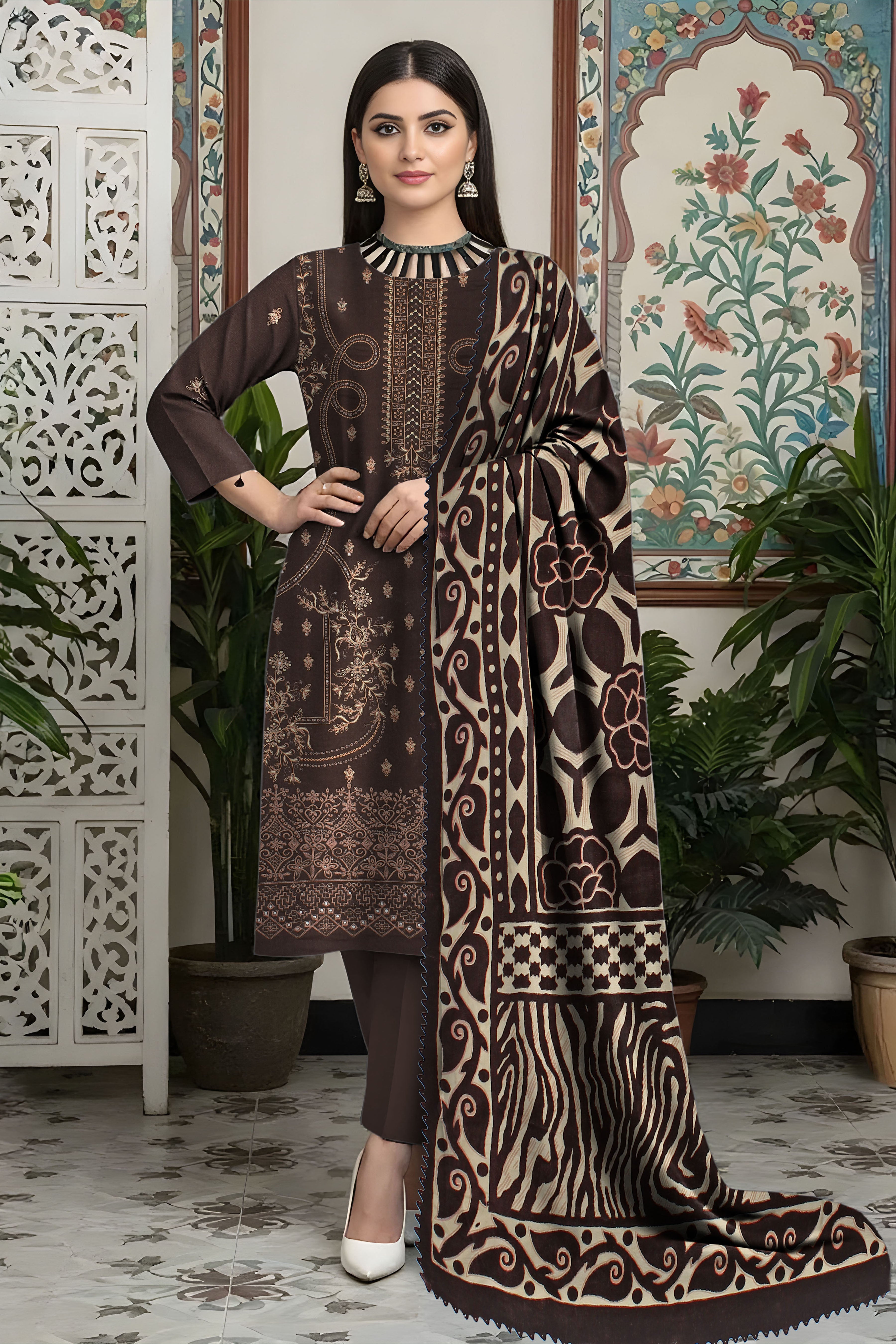 FANOOS PEACH WOOL EMB  Shirt & Dupatta VOL- 2531