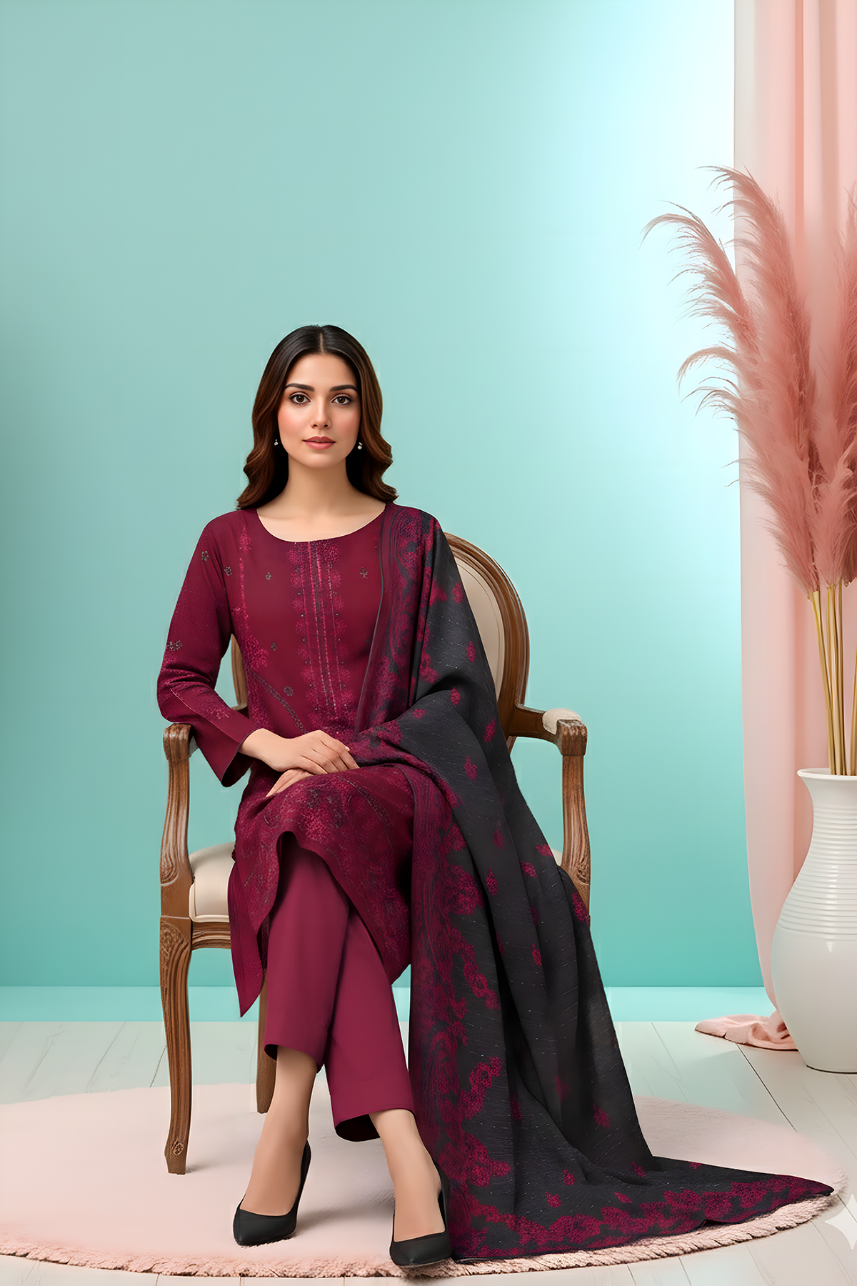 UMANG PEACH WOOL EMB Shirt & Dupatta VOL-2540