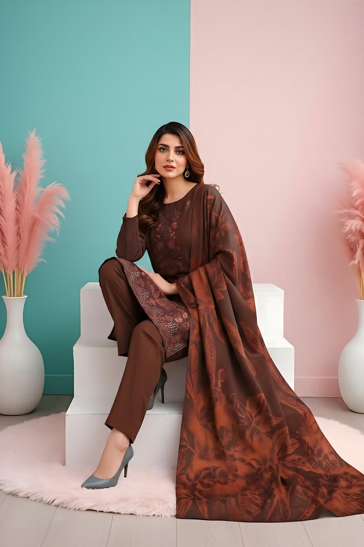 UMANG PEACH WOOL EMB Shirt & Dupatta VOL-2540