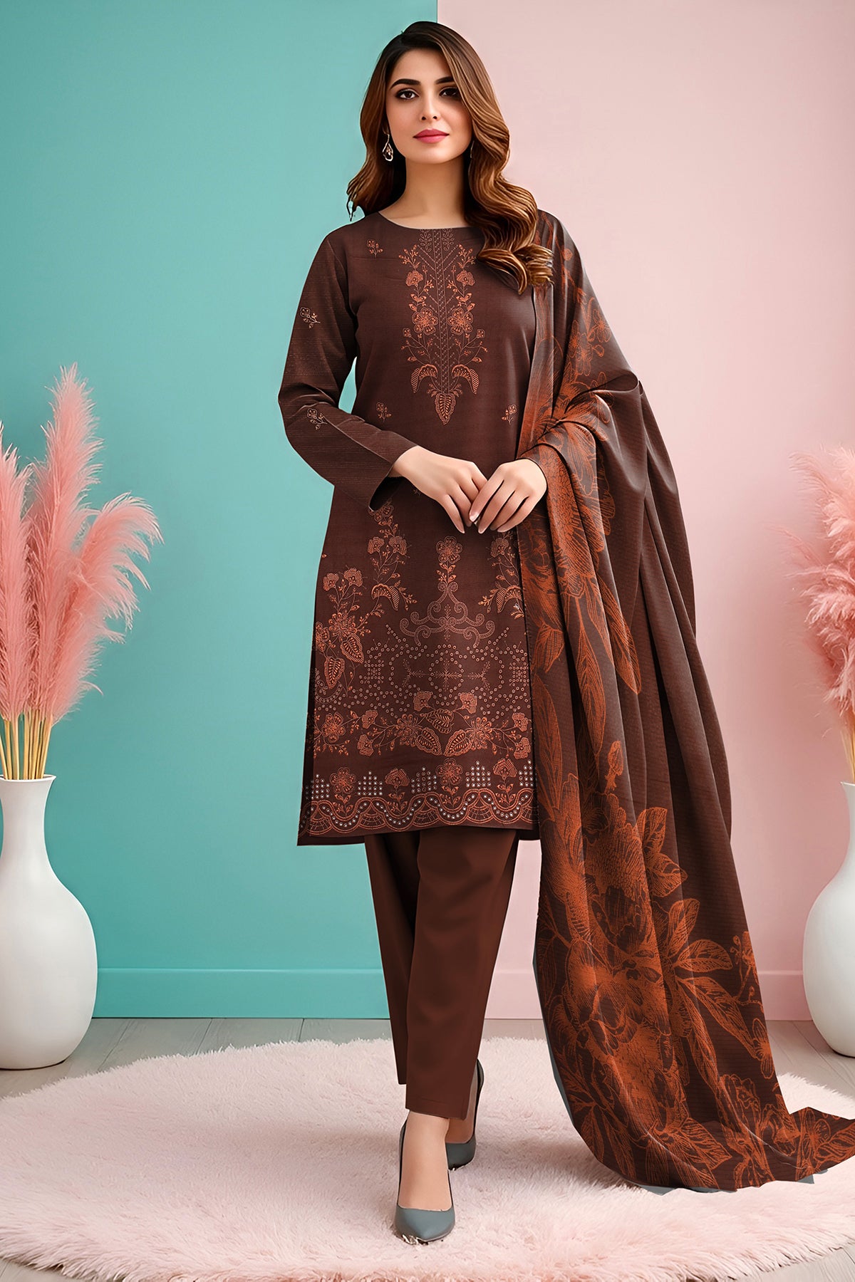 UMANG PEACH WOOL EMB Shirt & Dupatta VOL-2540
