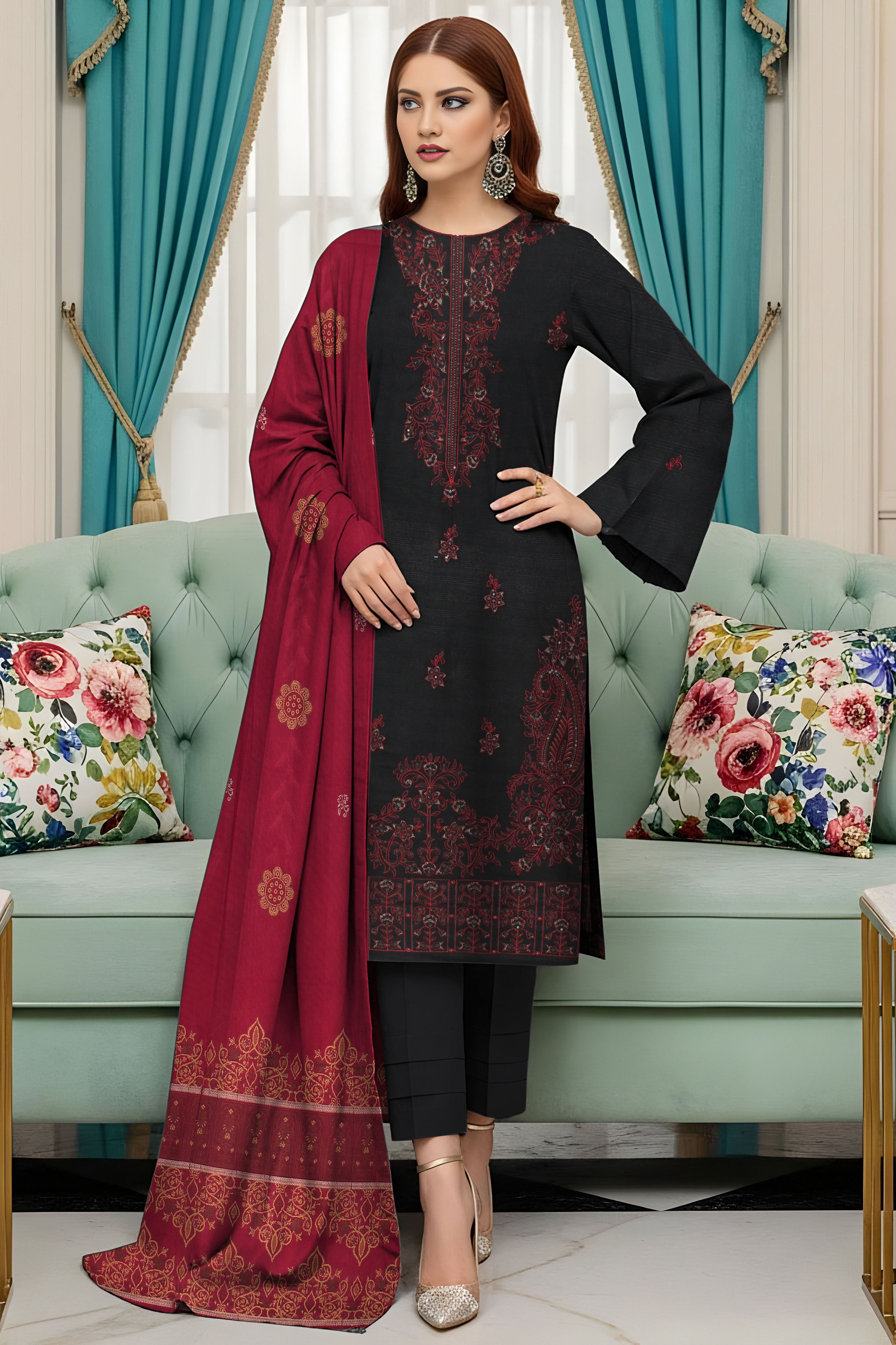 AFSHEEN PEACH WOOL EMB Shirt & Dupatta VOL-2560