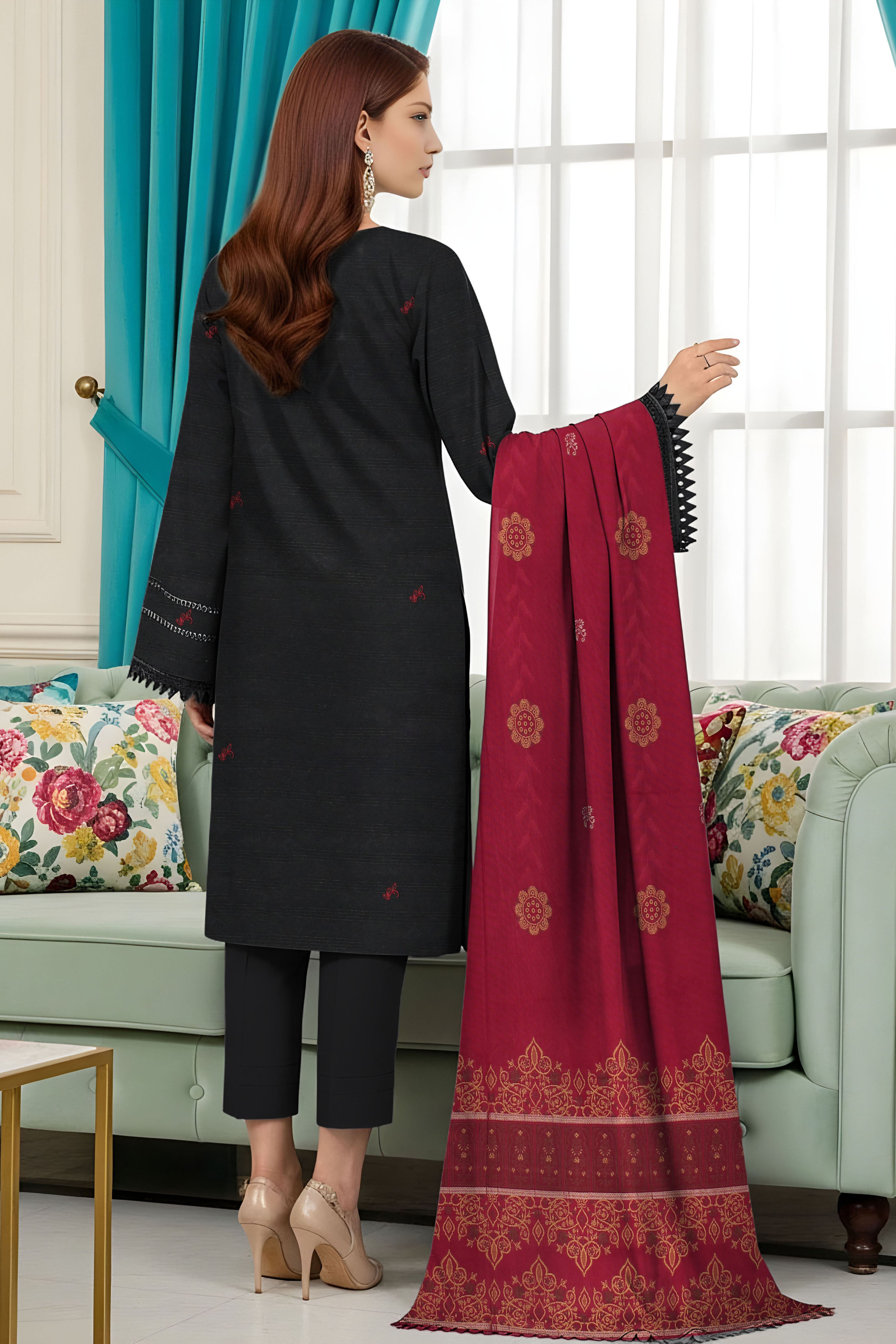 AFSHEEN PEACH WOOL EMB Shirt & Dupatta VOL-2560