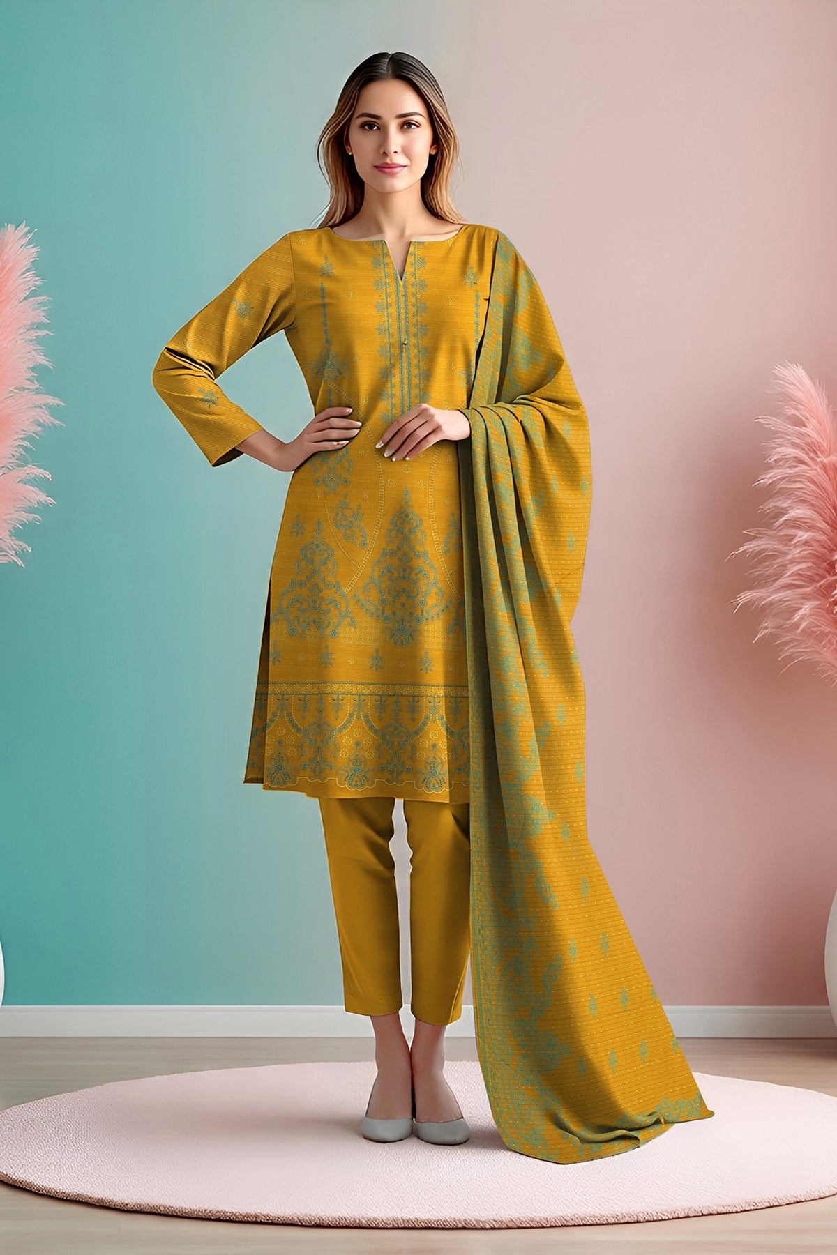 UMANG PEACH WOOL EMB Shirt & Dupatta VOL-2540