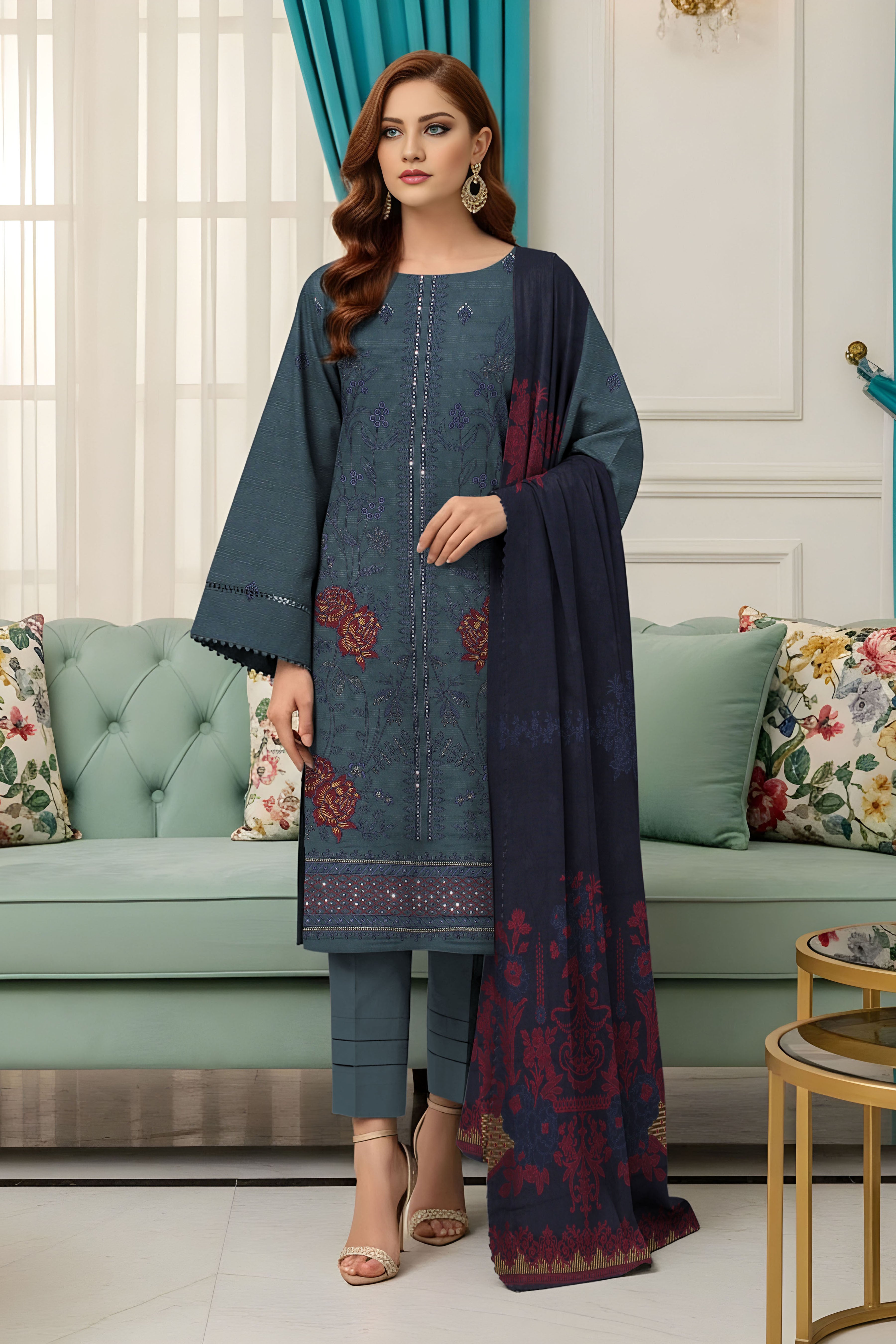 AFSHEEN PEACH WOOL EMB Shirt & Dupatta VOL-2560