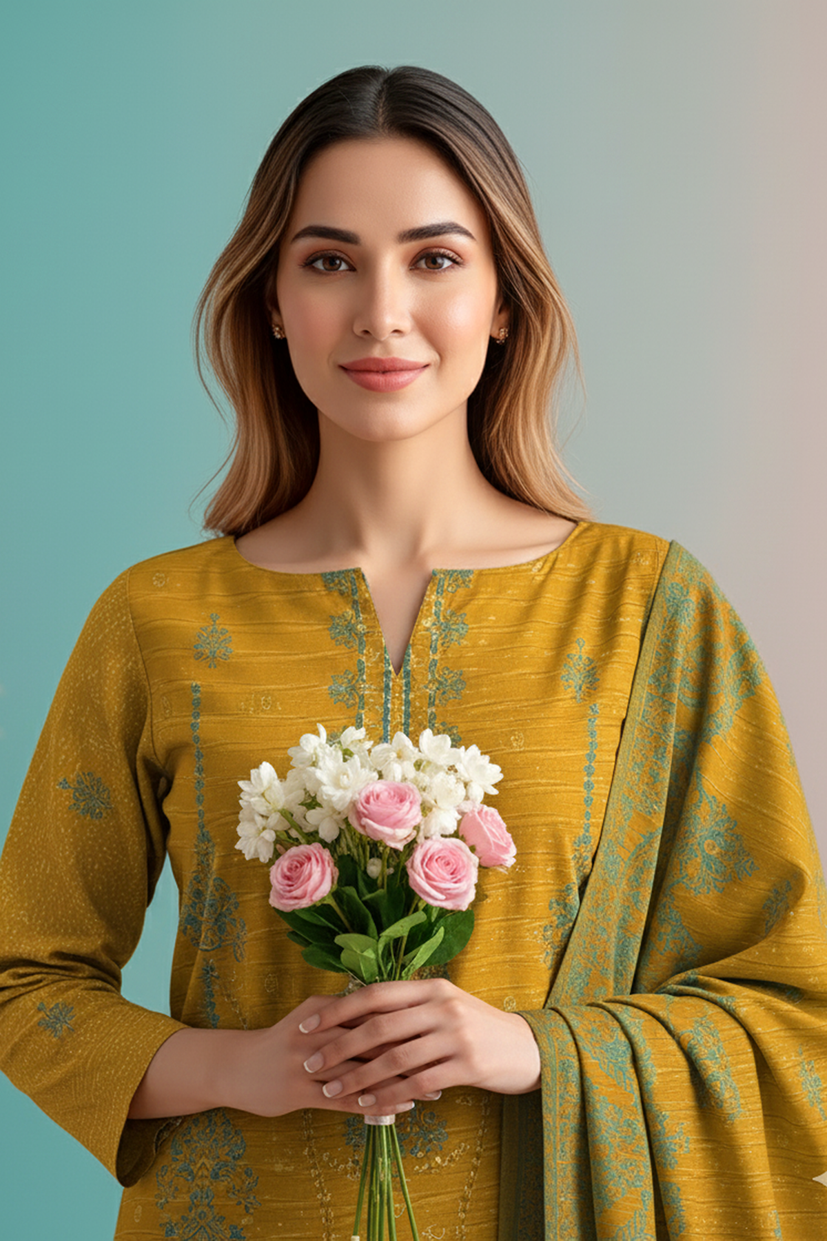 UMANG PEACH WOOL EMB Shirt & Dupatta VOL-2540