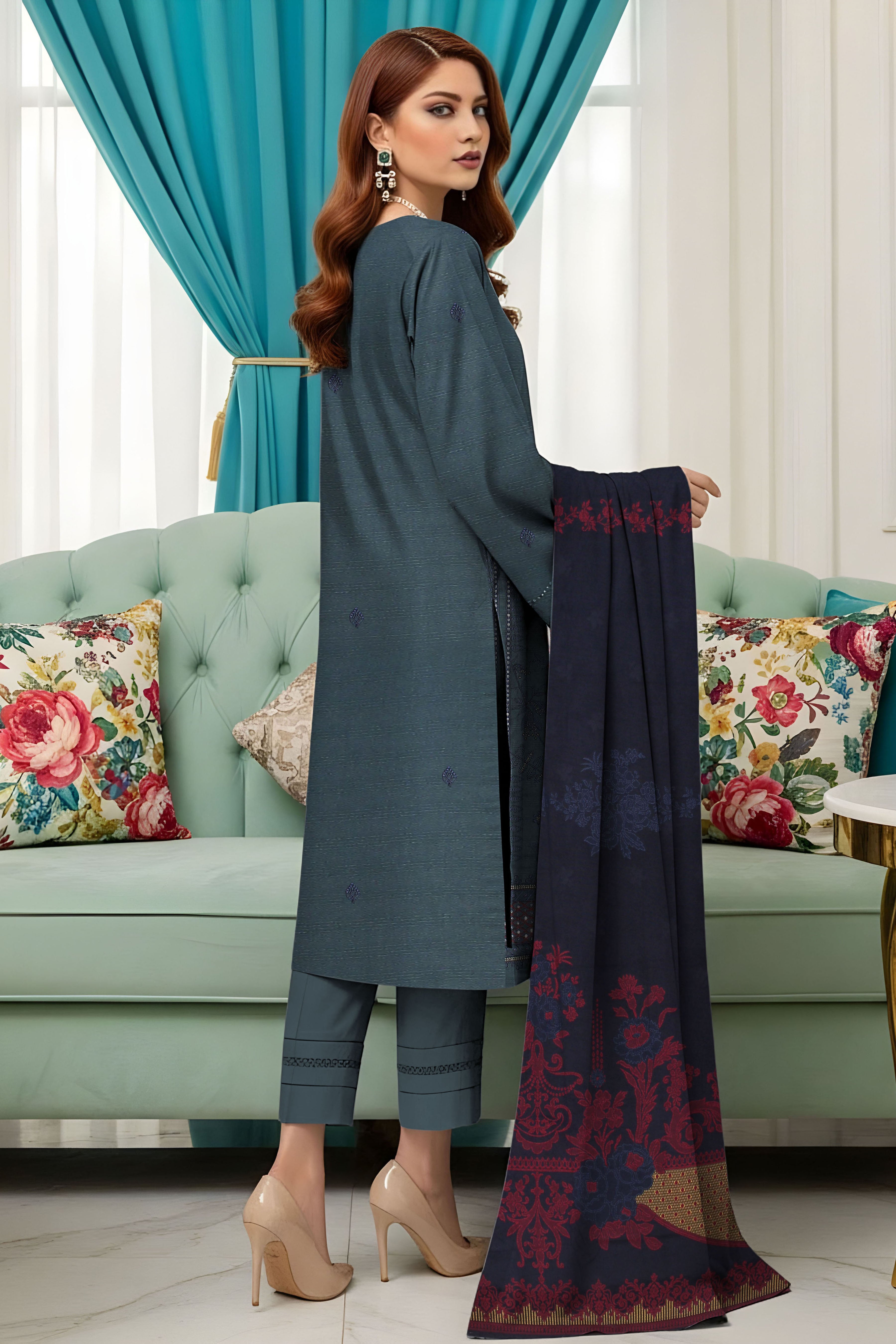 AFSHEEN PEACH WOOL EMB Shirt & Dupatta VOL-2560