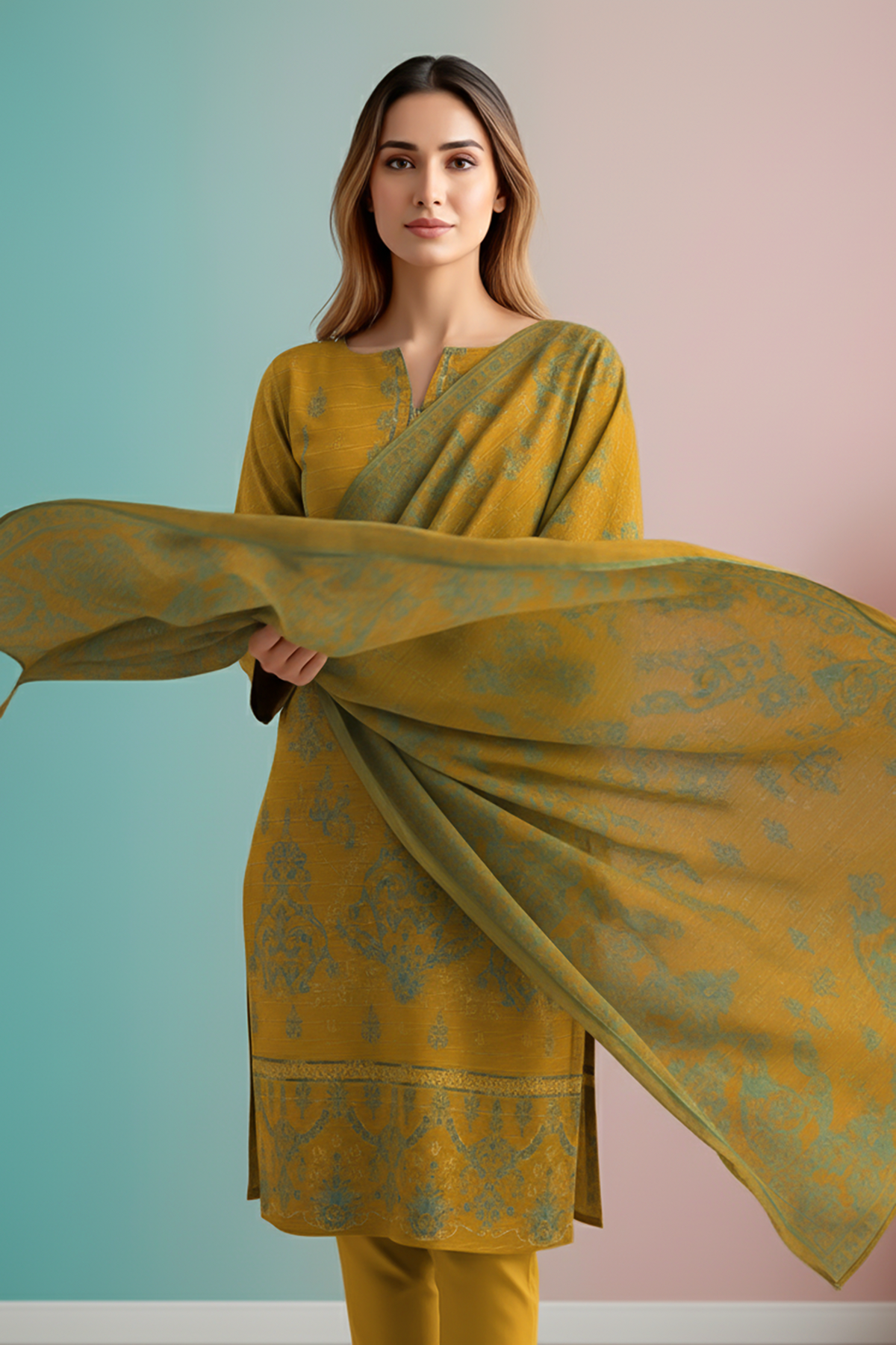 UMANG PEACH WOOL EMB Shirt & Dupatta VOL-2540