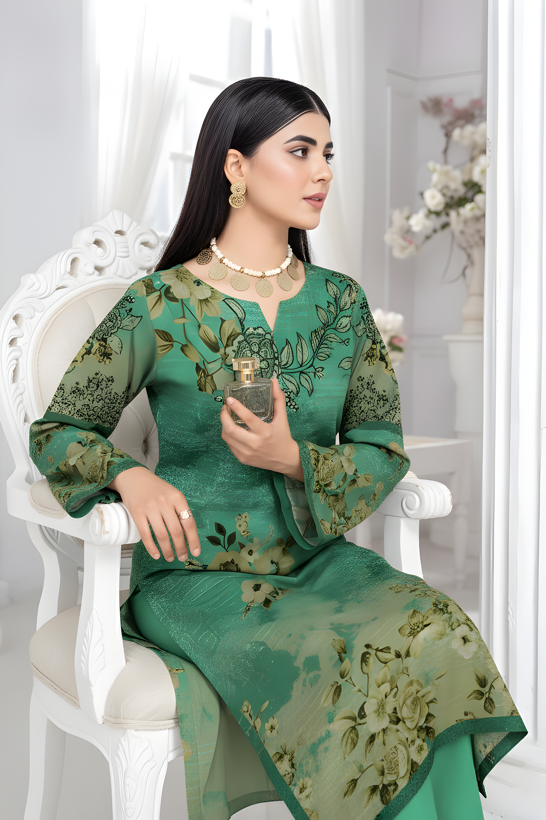 ALEEZAY PEACH WOOL PRINT Shirt & Dupatta VOL-2447