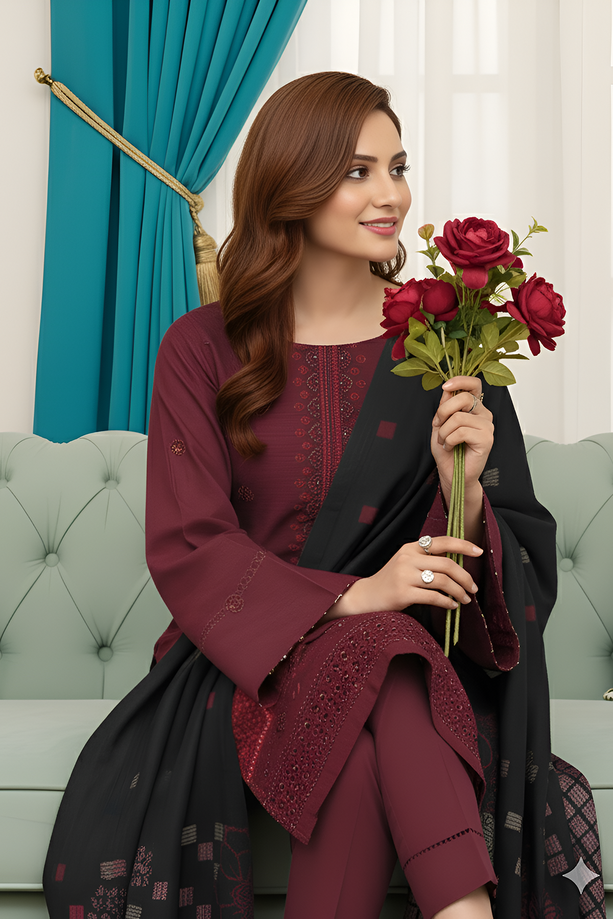 AFSHEEN PEACH WOOL EMB Shirt & Dupatta VOL-2560