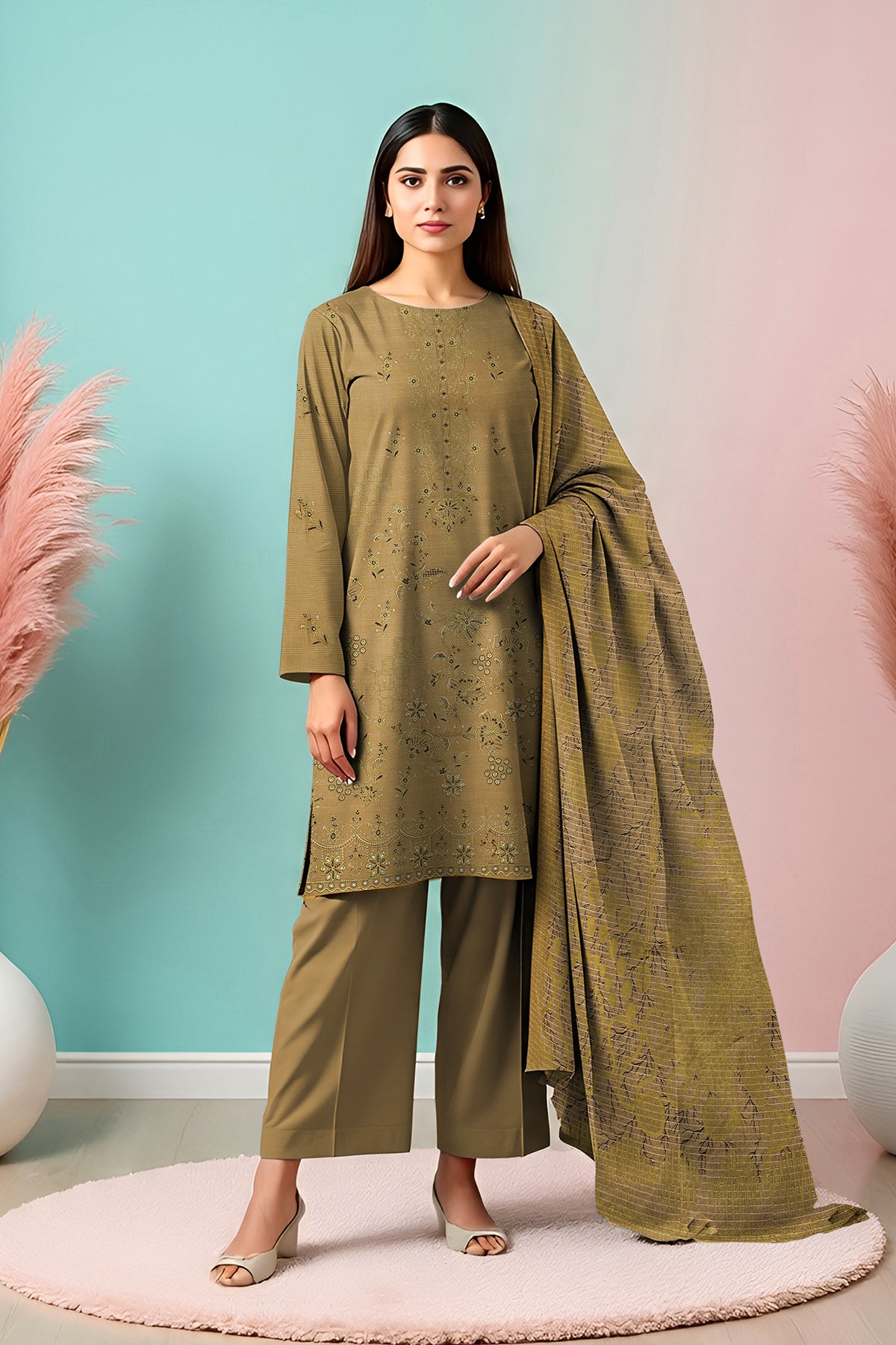 UMANG PEACH WOOL EMB Shirt & Dupatta VOL-2540