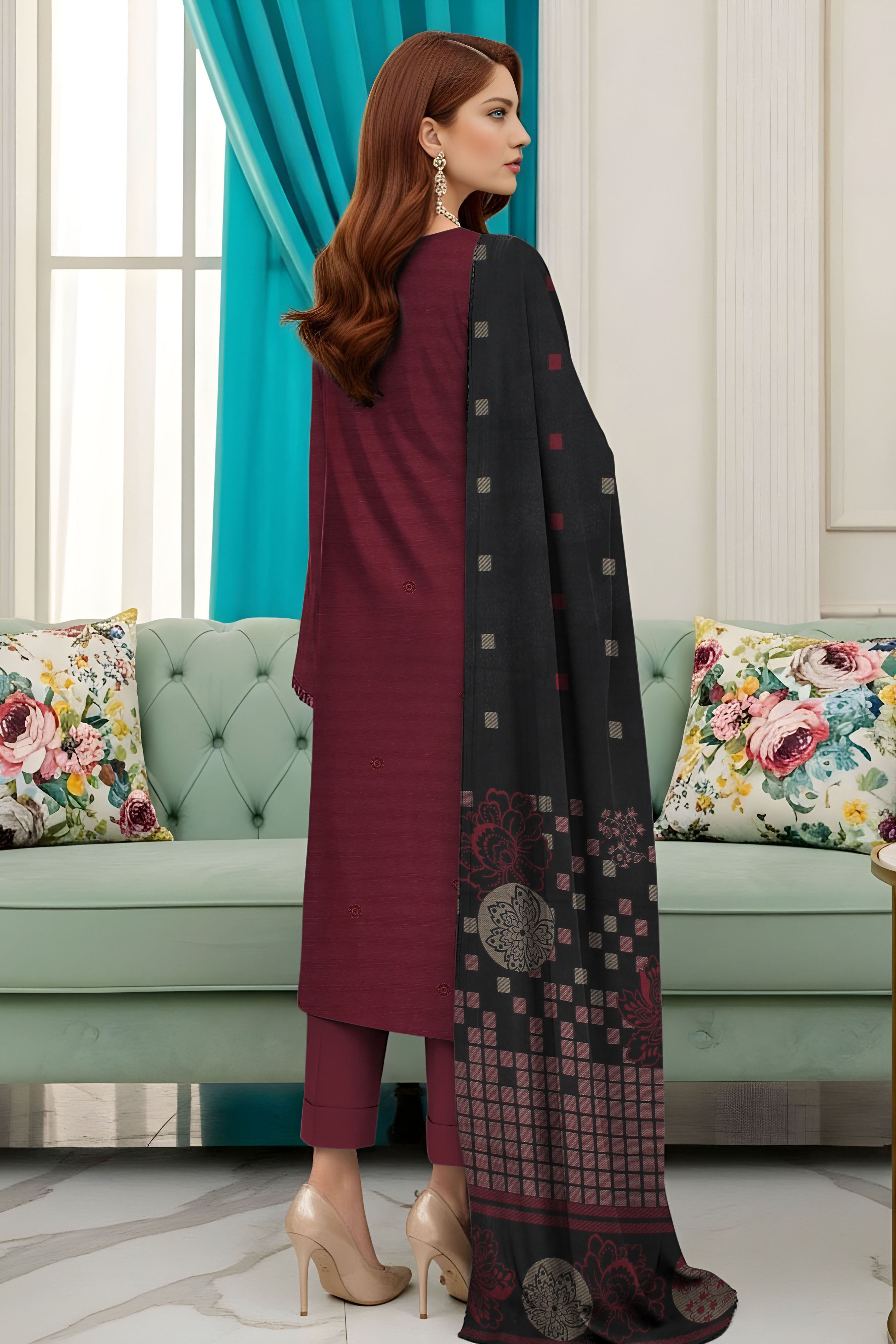 AFSHEEN PEACH WOOL EMB Shirt & Dupatta VOL-2560
